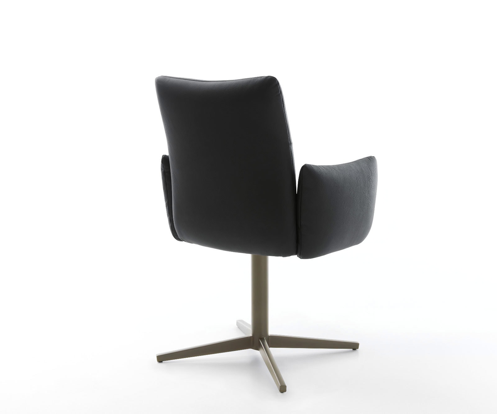 Drehstuhl Jova-Flex mit Armlehnen Echt-Leder Schwarz Fußkreuz Effektfinish Titan 360° drehbar Taschenfederkern 5