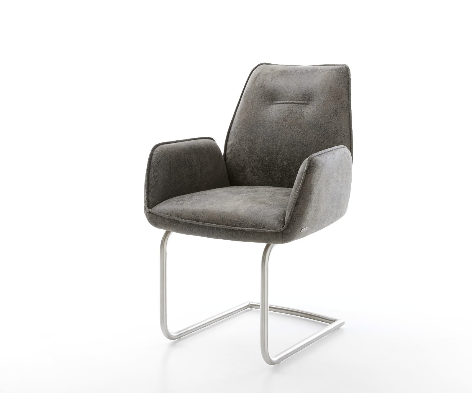 Freischwinger Zoa-Flex Mikrofaser Grau Antik Freischwinger rund Edelstahl Taschenfederkern