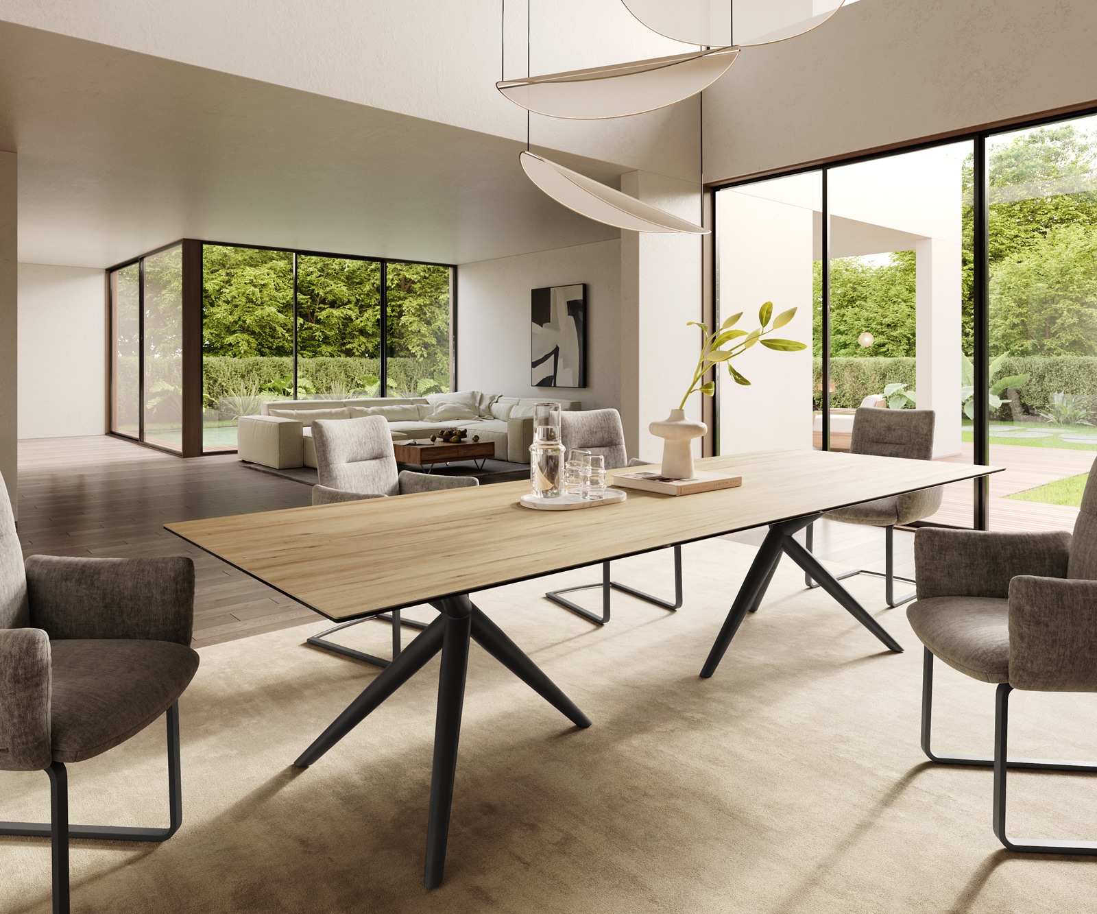 Esstisch Edge 300x100 Keramik Laminam® Sabbia Eichefarbig Estelar rund Metall Schwarz 1
