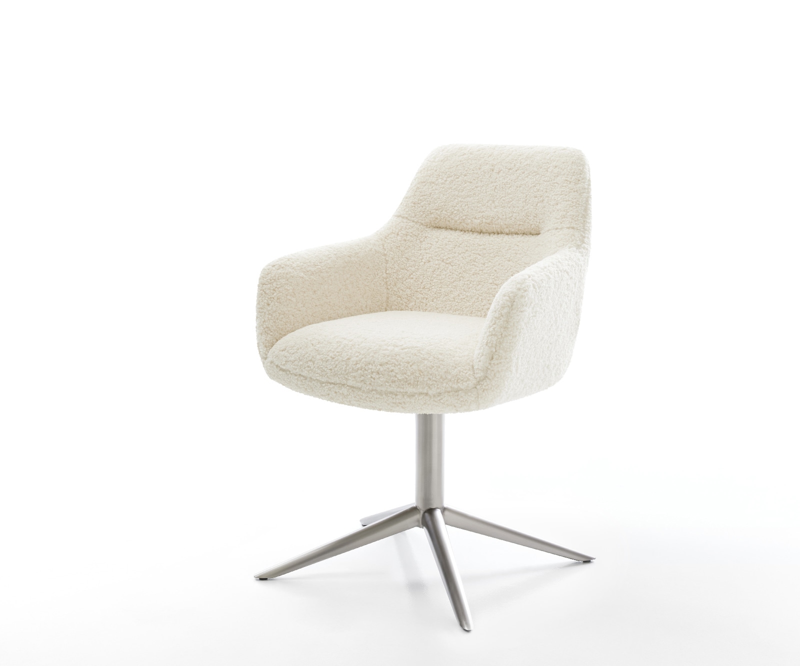 Drehstuhl Pejo-Flex Teddystoff Beige Fußkreuz Edelstahl 360° drehbar Wippfunktion Taschenfederkern