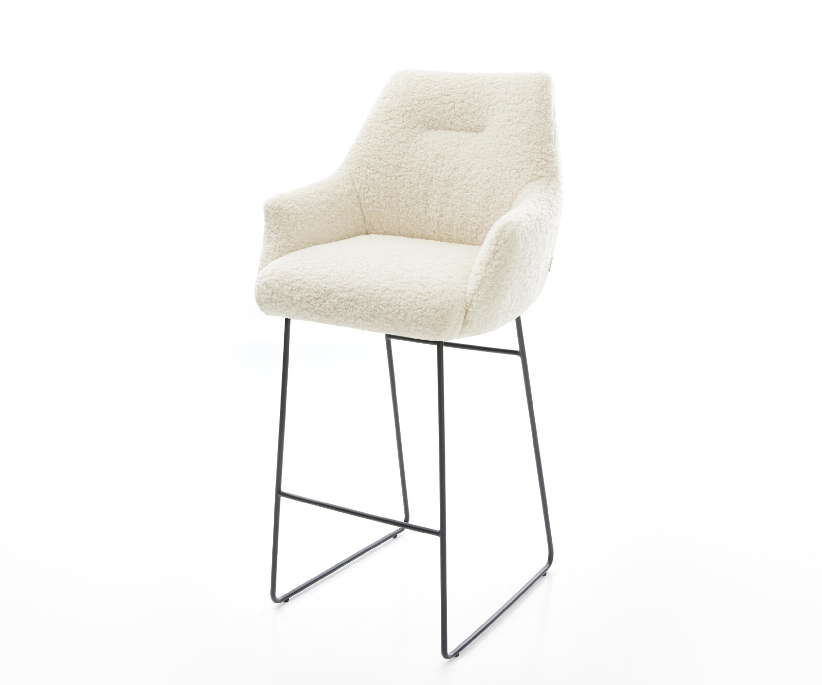 Barstuhl Alja-Flex Teddystoff Beige Kufengestell Metall Schwarz Taschenfederkern 1