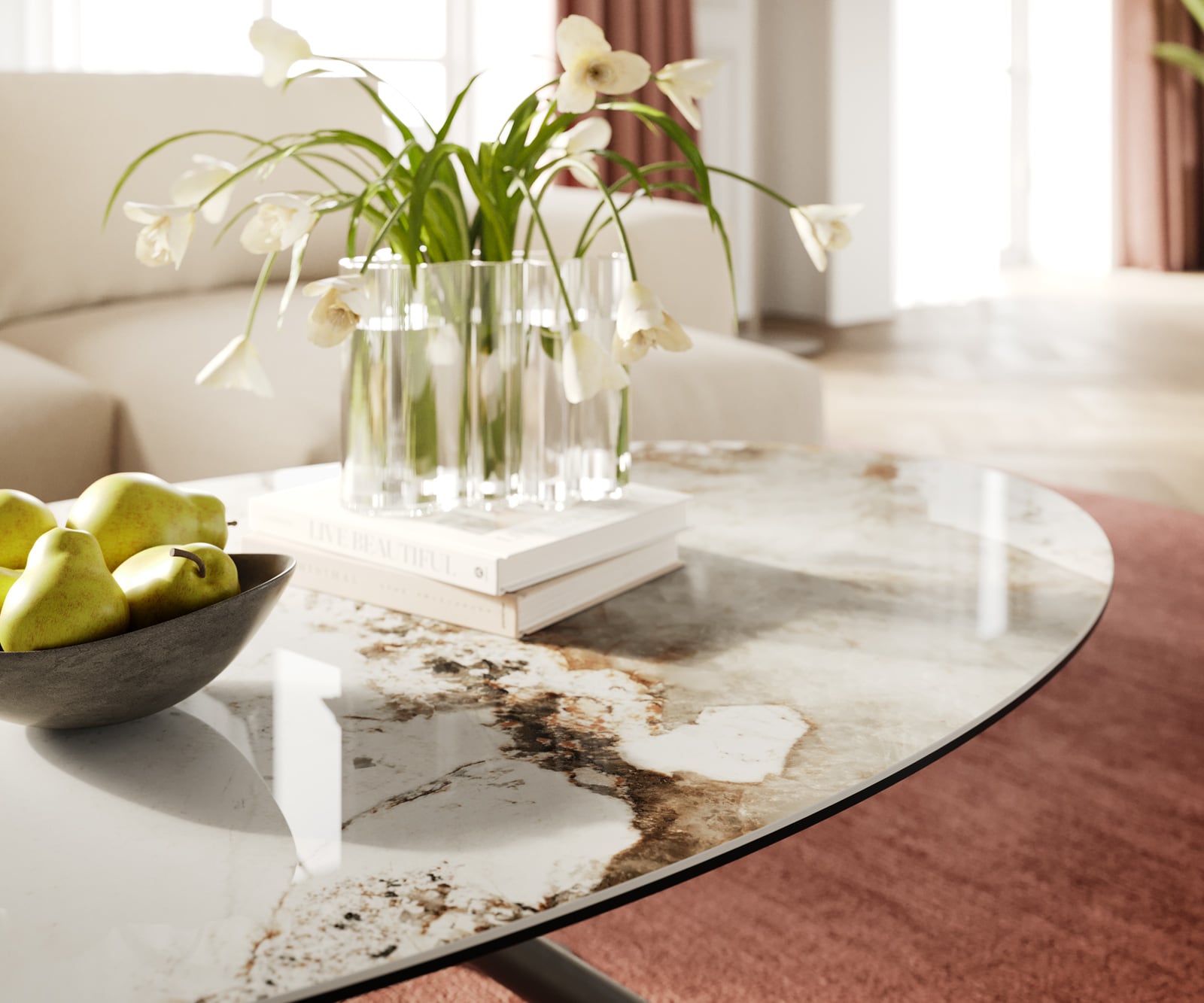 Couchtisch Edge Oval 140x80 cm Keramik Minas Melange Sarity Metall Effektfinish Titan 6