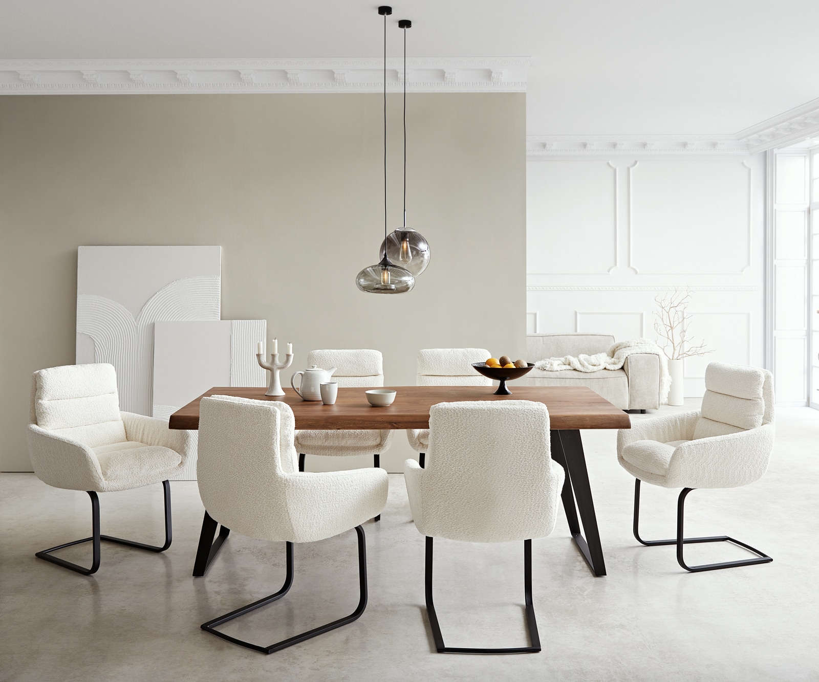 Freischwinger Abelia-Flex mit Armlehnen Bouclé Weiß Freischwinger flach Schwarz 3 Freischwinger Abelia-Flex mit Armlehnen Bouclé Weiß Freischwinger flach Schwarz 3