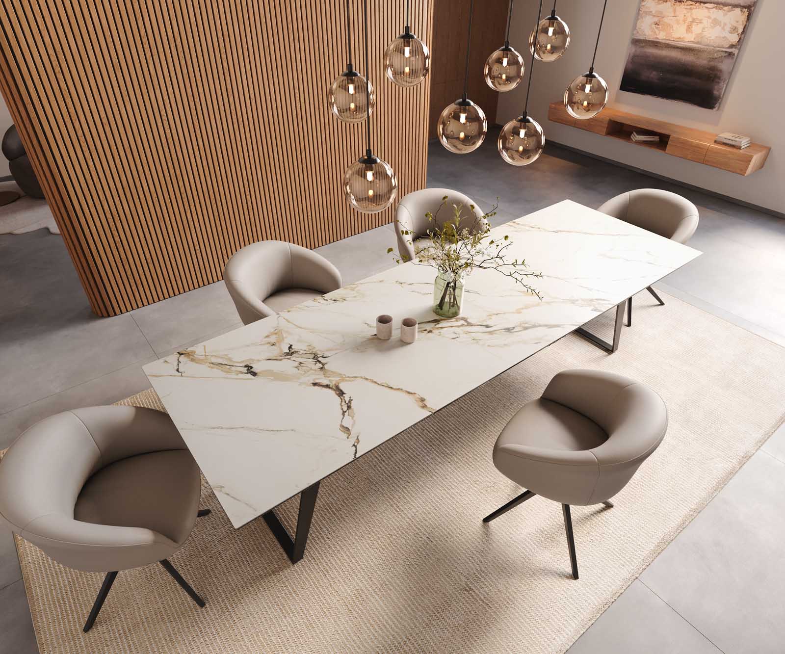 Esstisch Edge 300x100 Keramik Calacatta Luxe Weiß-Gold-Grau Metall Schräg Schwarz 5