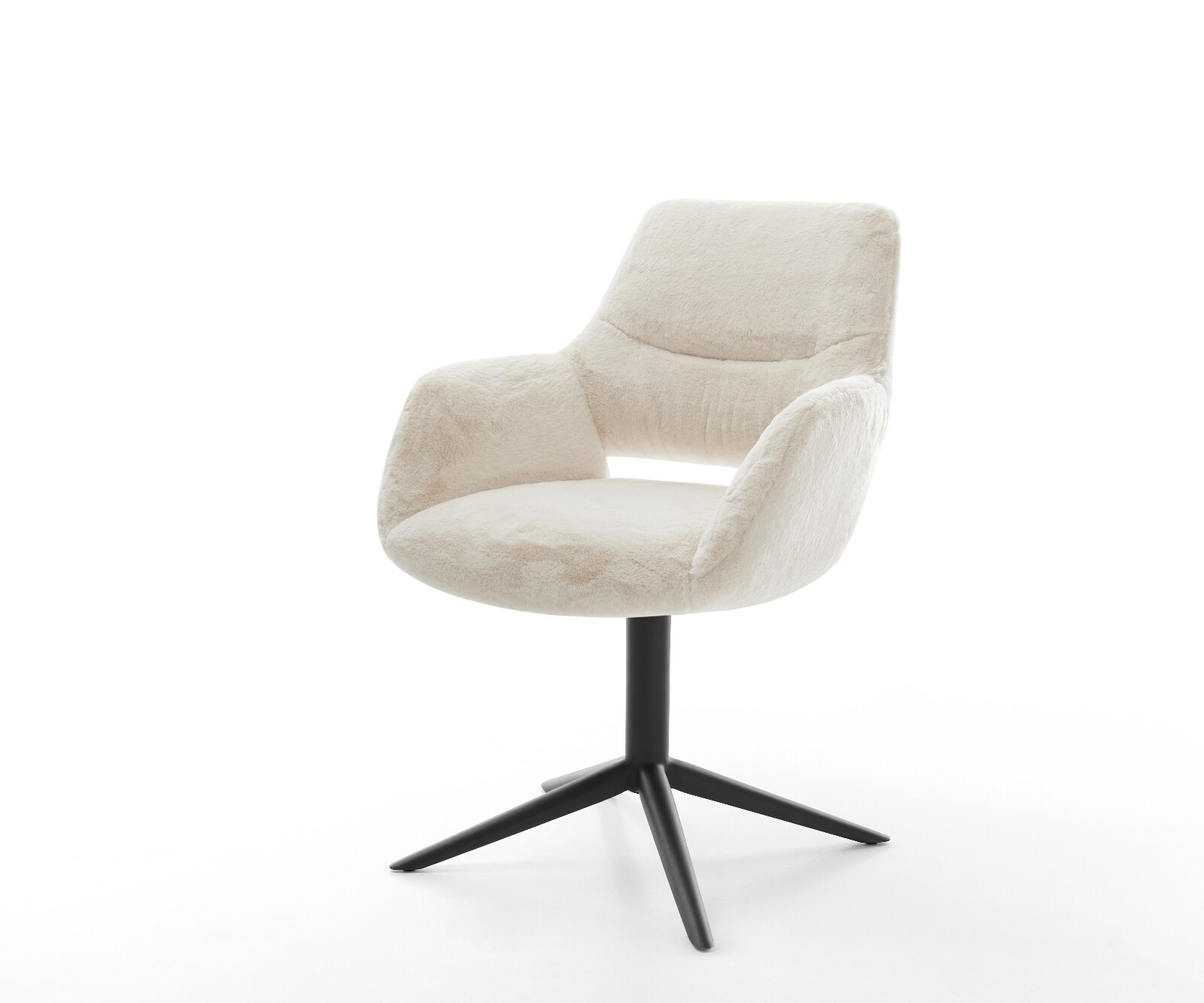 Drehstuhl Yago-Flex mit Armlehnen Plüsch Creme-Weiß Fußkreuz Schwarz 360° drehbar Wippfunktion Taschenfederkern 1