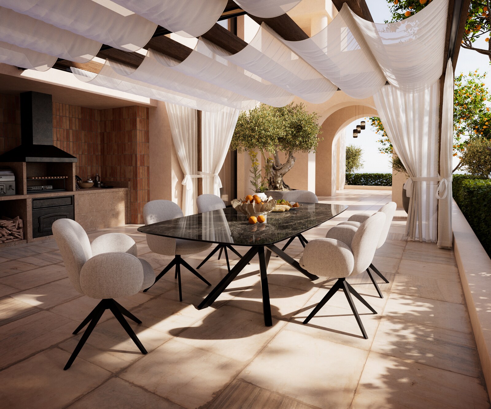 Outdoortisch Edge Boot 240x120 cm Keramik Laminam® Emperador Extra Lucidato Dunkelbraun Kreuzgestell Rechteck Schwarz 6