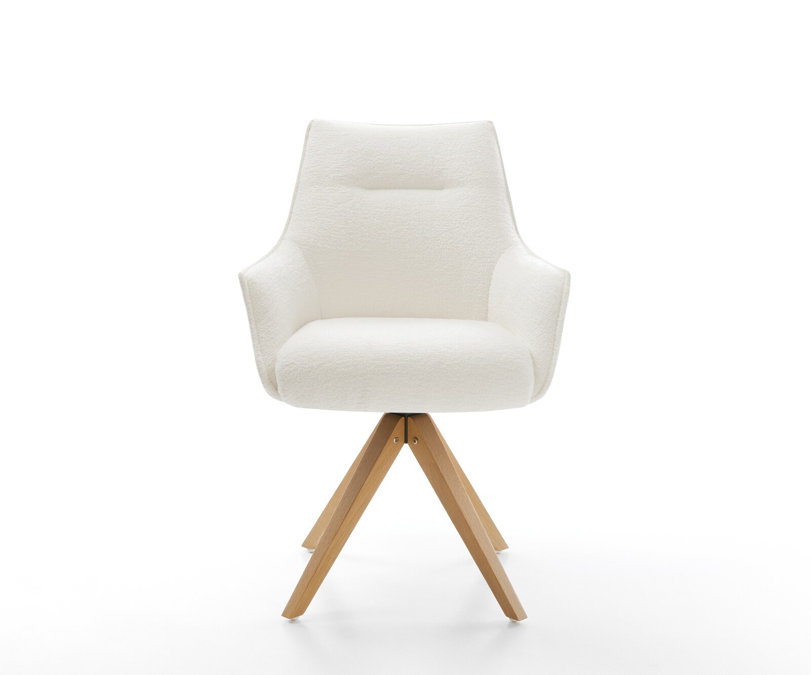 Drehstuhl Alja-Flex mit Armlehnen Bouclé Soft Beige Holzgestell kantig Natur 180° drehbar Taschenfederkern 1