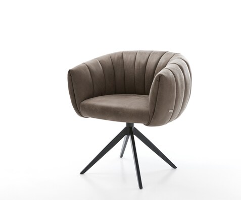 Drehstuhl Jada-Flex Mikrofaser Taupe Vintage Kreuzgestell breit Schwarz 360° drehbar Wippfunktion Taschenfederkern