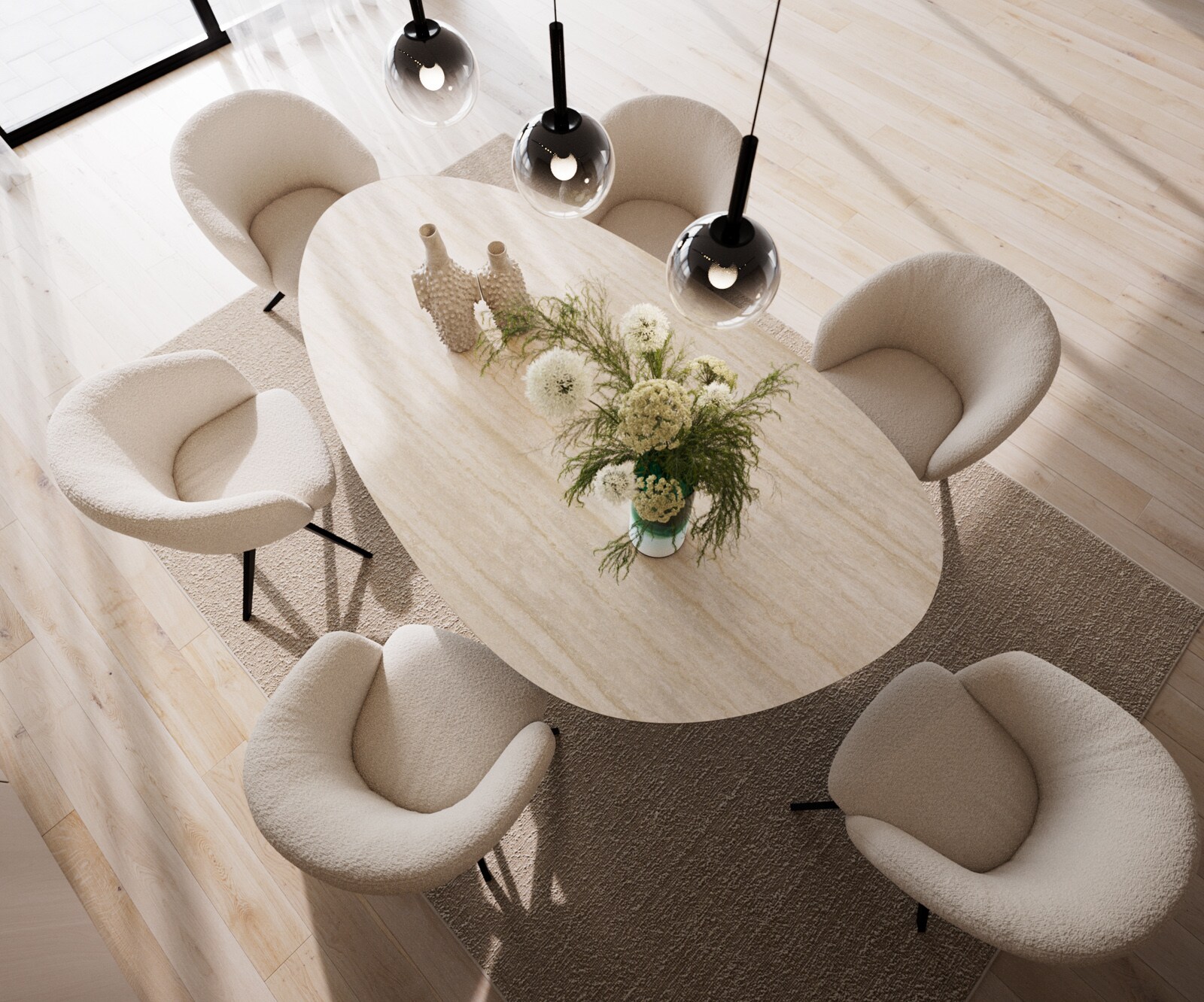 Esstisch Edge Oval 220x120 Keramik Laminam®Travertino Bianco Creme-Weiß​ Zenthara kantig Metall Schwarz 3