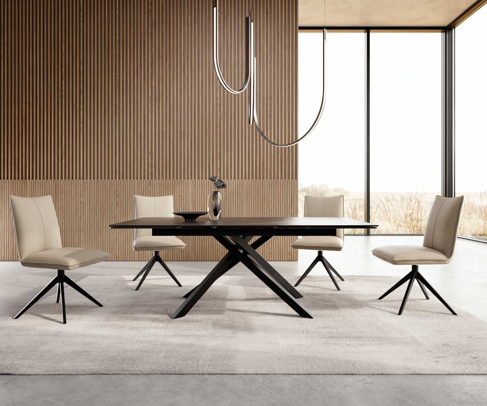 Esstisch Edge 200-300x100 Keramik Laminam®Noir Desir Braun Kreuzgestell Rechteck Schwarz ausziehbar 4