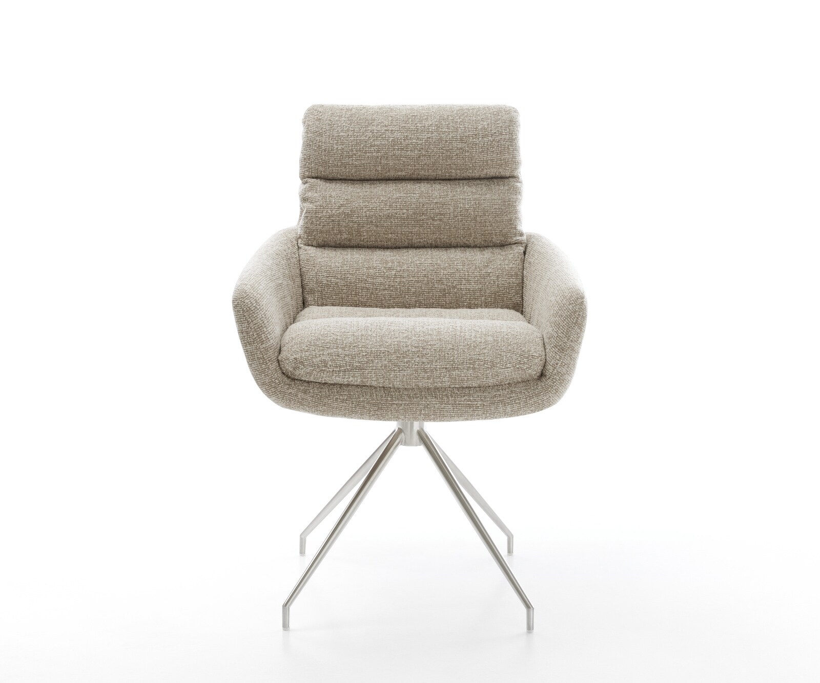Esszimmerstuhl Abelia-Flex mit Armlehnen Webstoff Soft Beige Kreuzgestell konisch Edelstahl 2