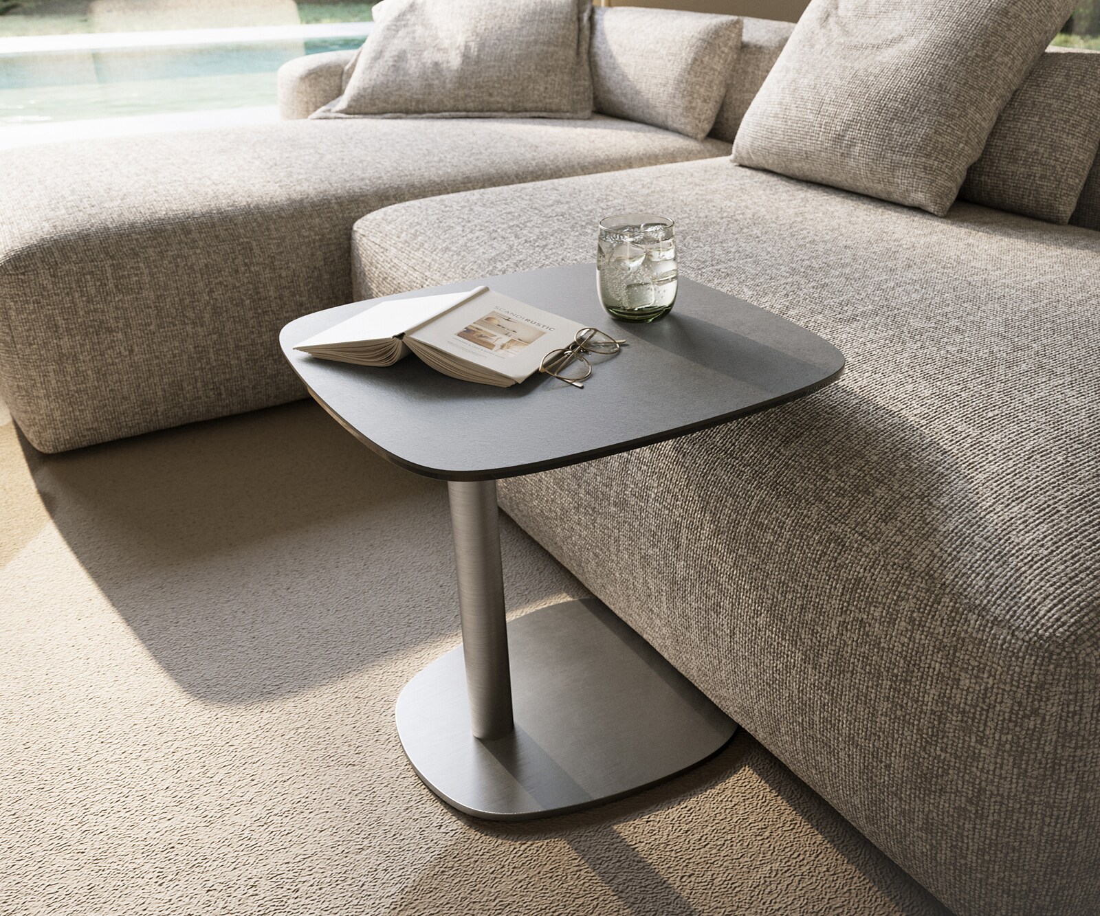 Beistelltisch Edge Boot 50x50 cm Keramik Beton Grau Eleny Edelstahl gebürstet 1