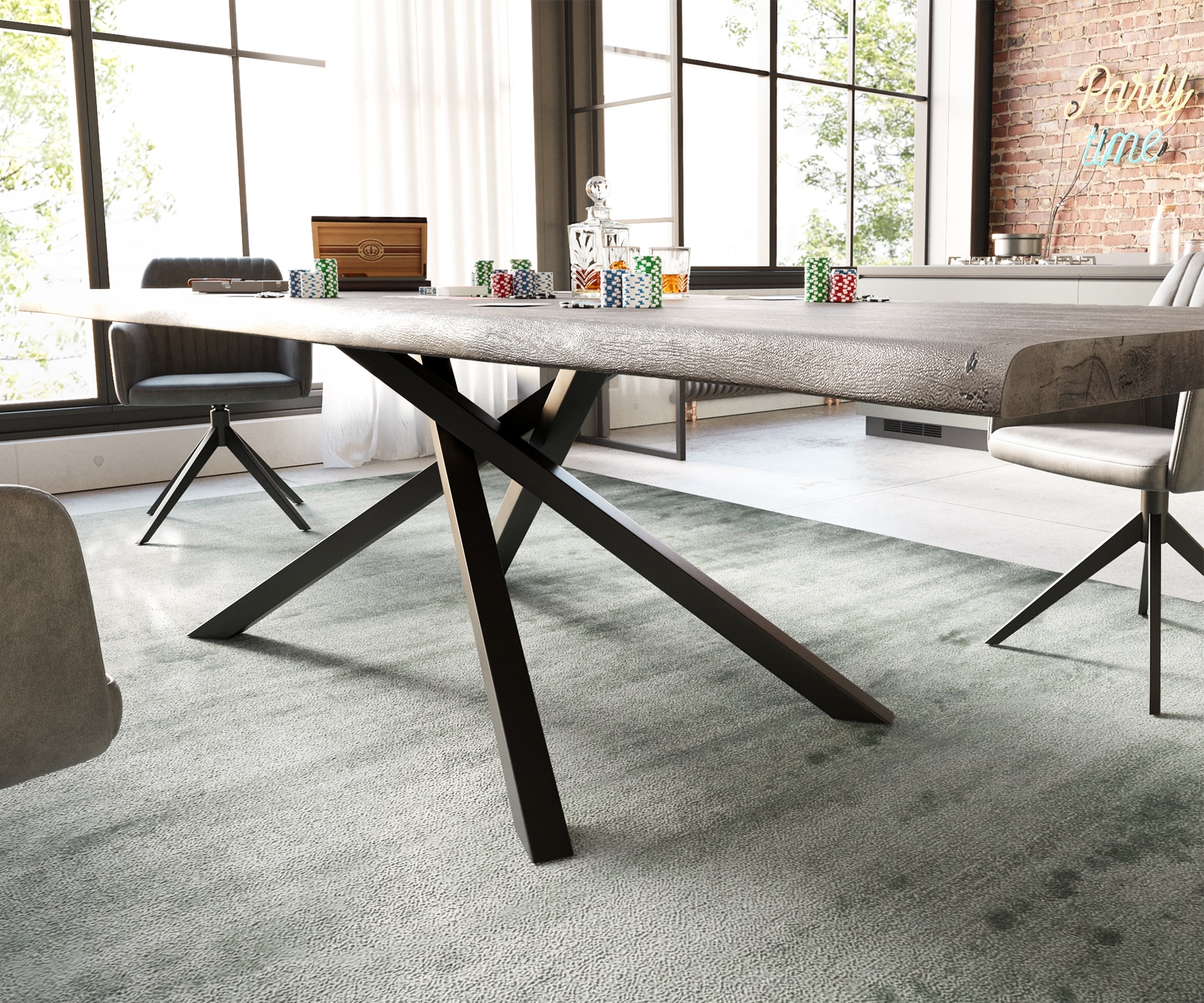 Esstisch Edge 300x100 XL Akazie Platin Kreuzgestell Rechteck Schwarz Live-Edge 4