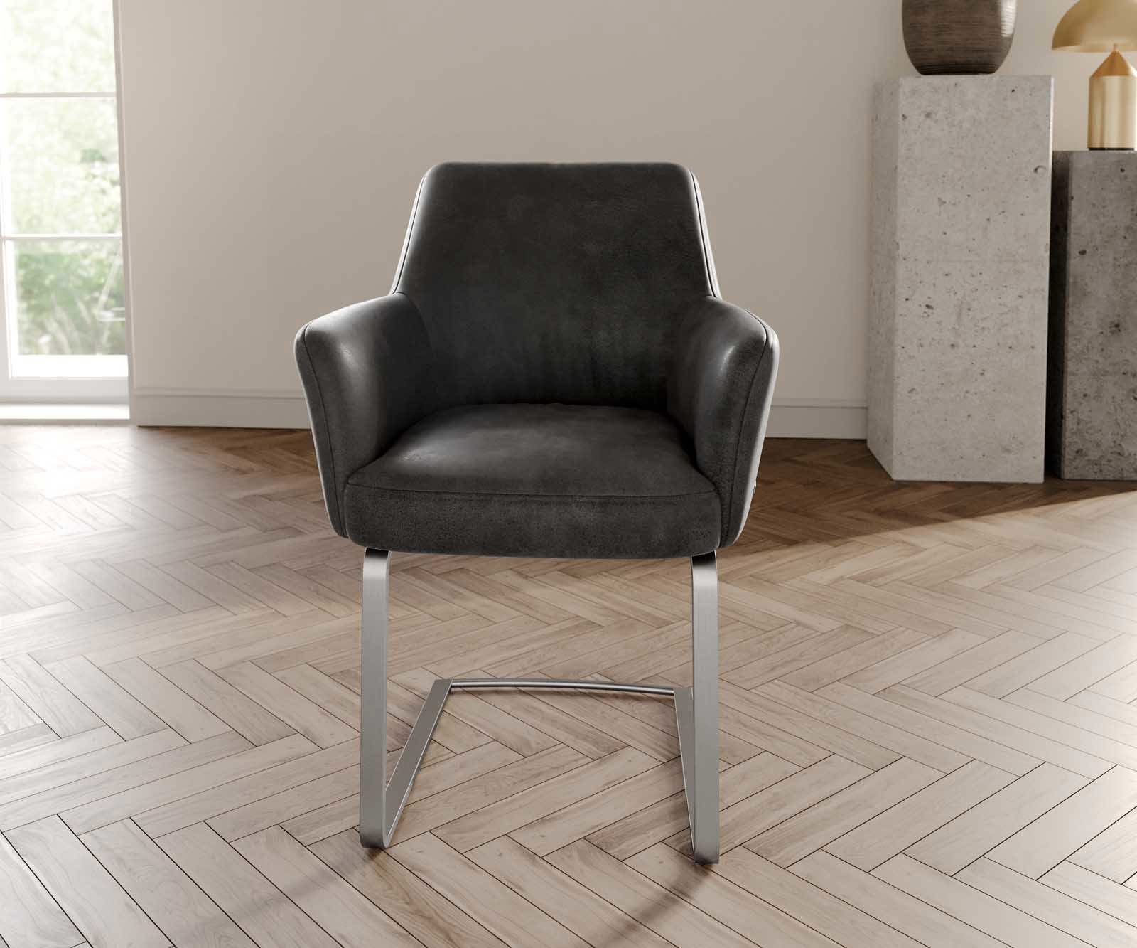 Freischwinger Xana-Flex mit Armlehnen Mikrofaser Anthrazit Vintage Freischwinger flach Edelstahl Taschenfederkern 1