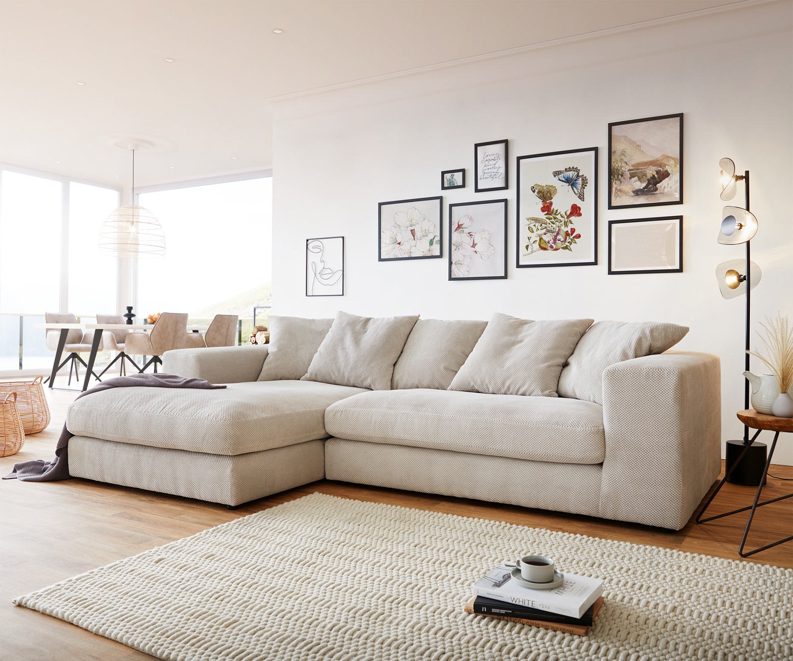 DELIFE Ecksofa Svada, Mikrofaser Beige 285x175 cm Recamiere links günstig online kaufen