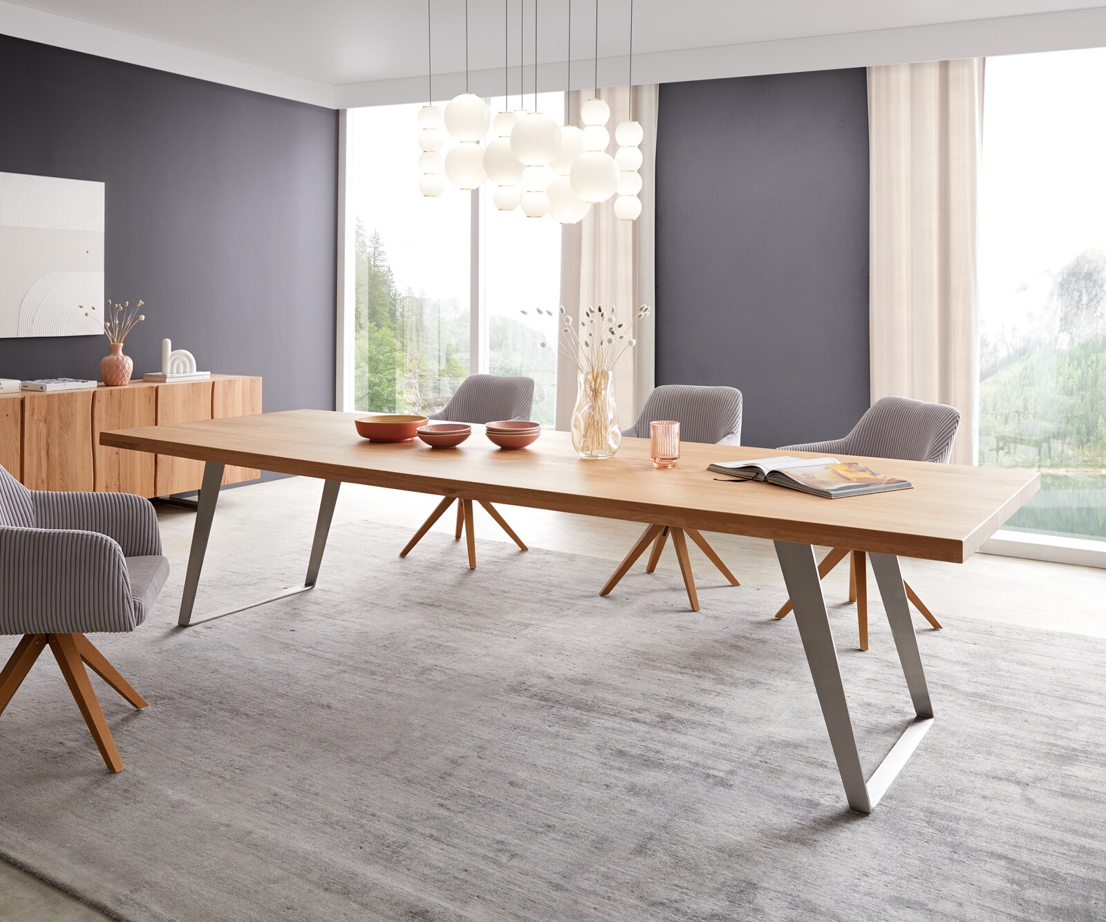 Esstisch Edge 300x100 Eiche Natur Edelstahl Schräg 2