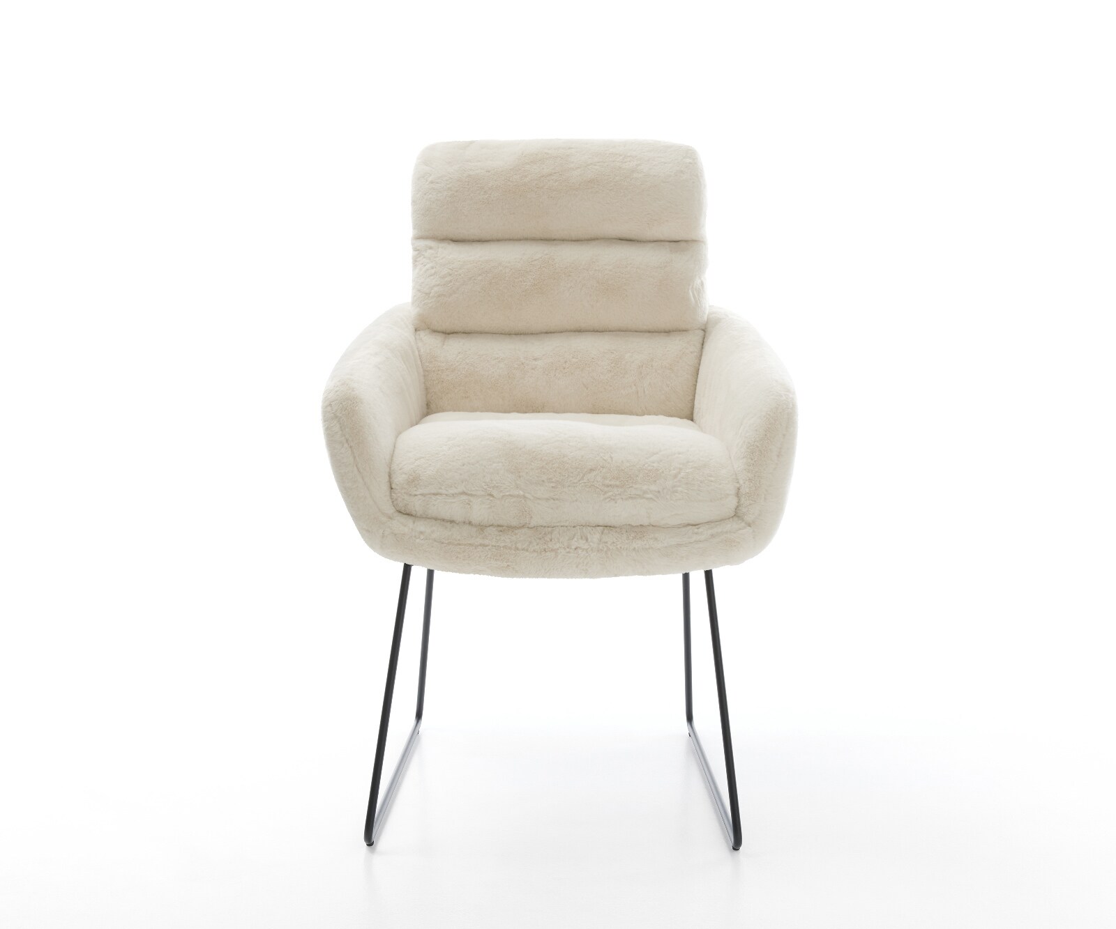 Esszimmerstuhl Abelia-Flex mit Armlehnen Plüsch Creme-Weiß Kufengestell Schwarz 2