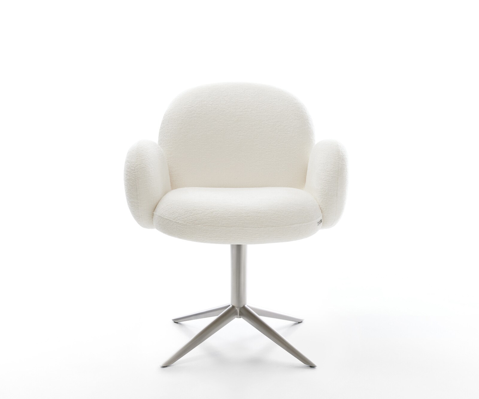 Drehstuhl Nube-Flex mit Armlehnen Bouclé Soft Beige Fußkreuz Edelstahl 360° drehbar Wippfunktion Taschenfederkern 1