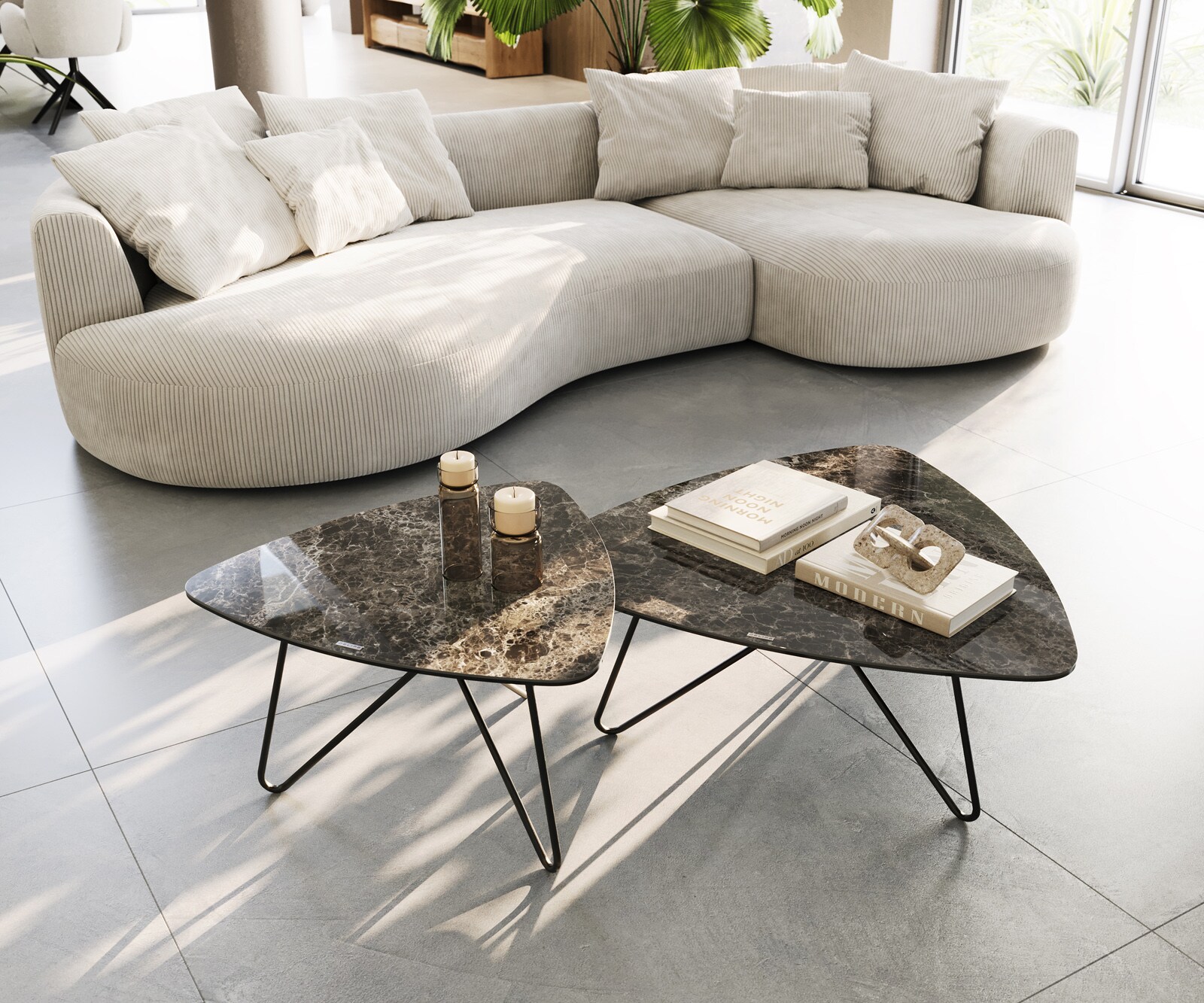 Couchtisch Ekrem 88x85 cm Keramik Emperador Extra Lucidato Dunkelbraun Hairpin Metall Schwarz 4