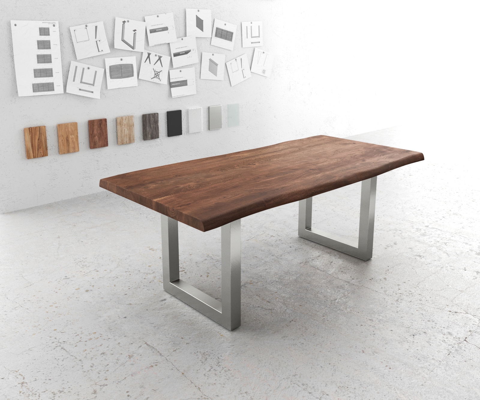 Esstisch Edge 200x100 XL Akazie Braun Edelstahl Breit Live-Edge Esstisch Edge 200x100 XL Akazie Braun Edelstahl Breit Live-Edge