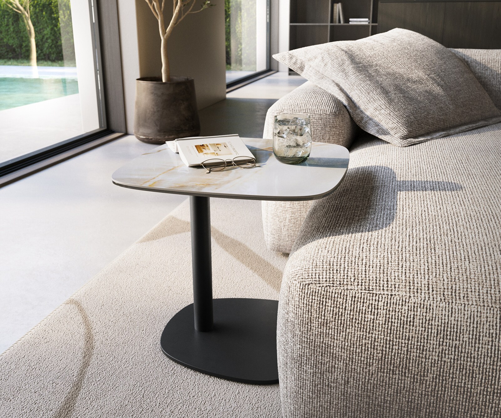 Beistelltisch Edge Boot 50x50 cm Keramik Onyx Pearl Eleny Metall Schwarz 1