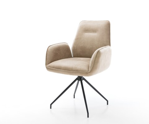 Esszimmerstuhl Zoa-Flex Mikrofaser Beige Vintage Kreuzgestell konisch Schwarz Taschenfederkern