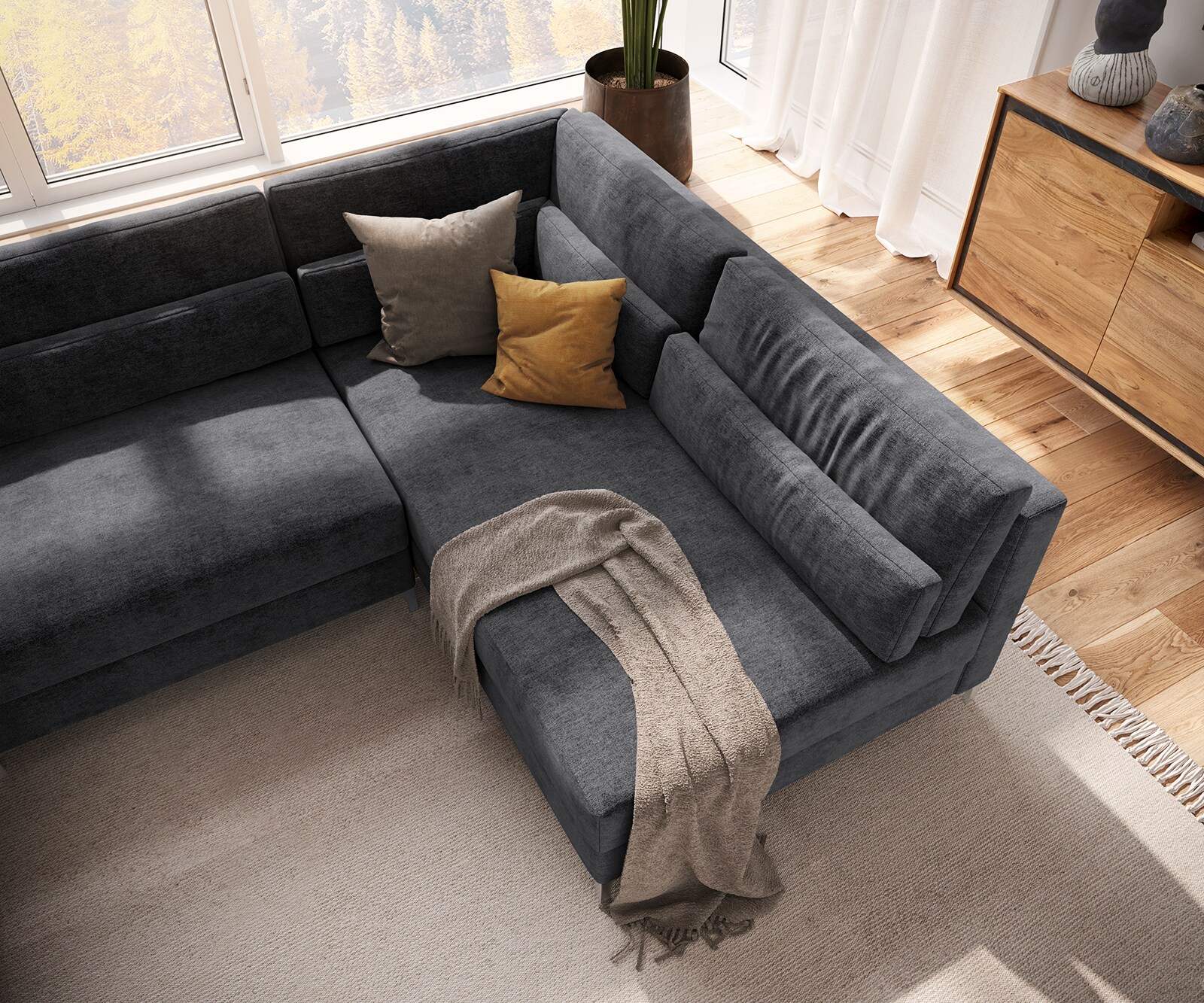 Wohnlandschaft Elio 300x185 cm Mikrofaser Graphite mit Hocker 4