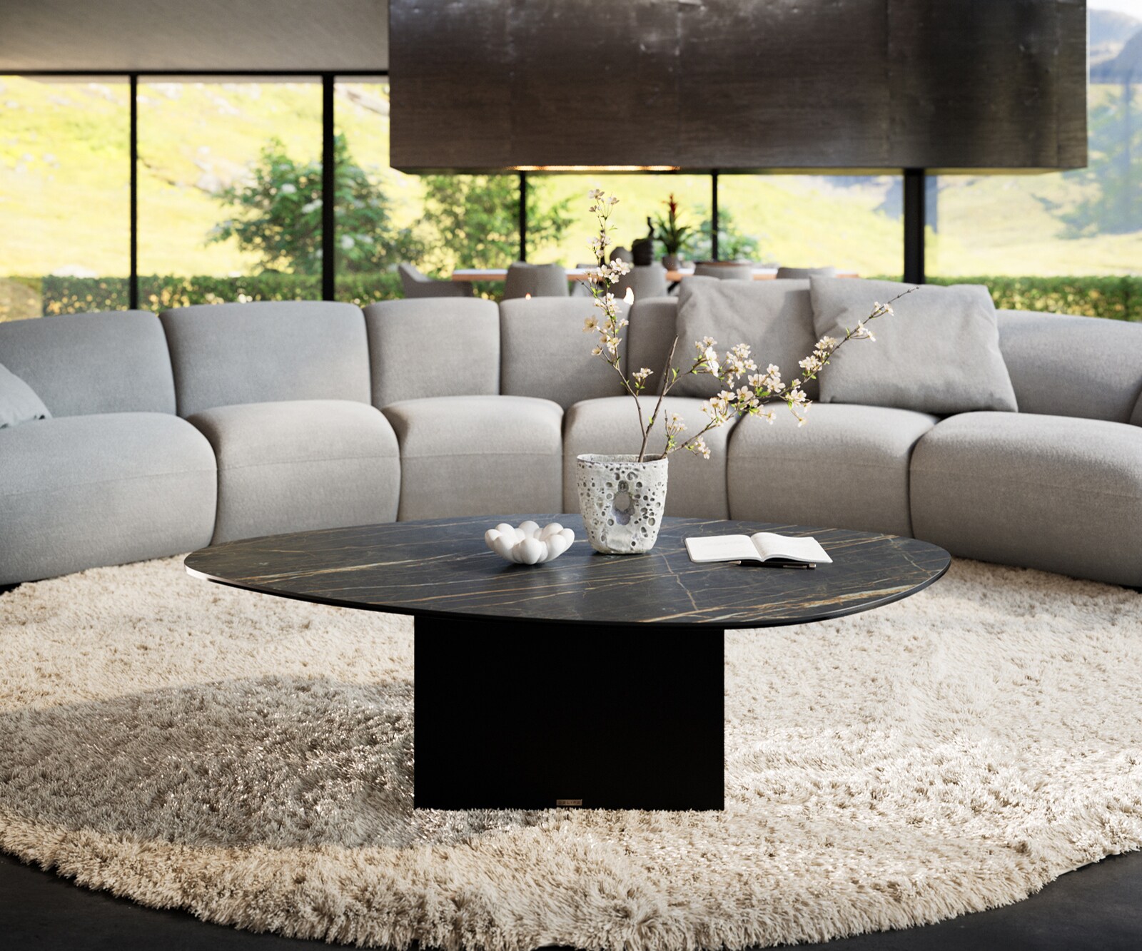 Couchtisch Edge Organisch 140x76 cm Keramik Laminam® Noir Desir Braun Salto Metall Schwarz 1