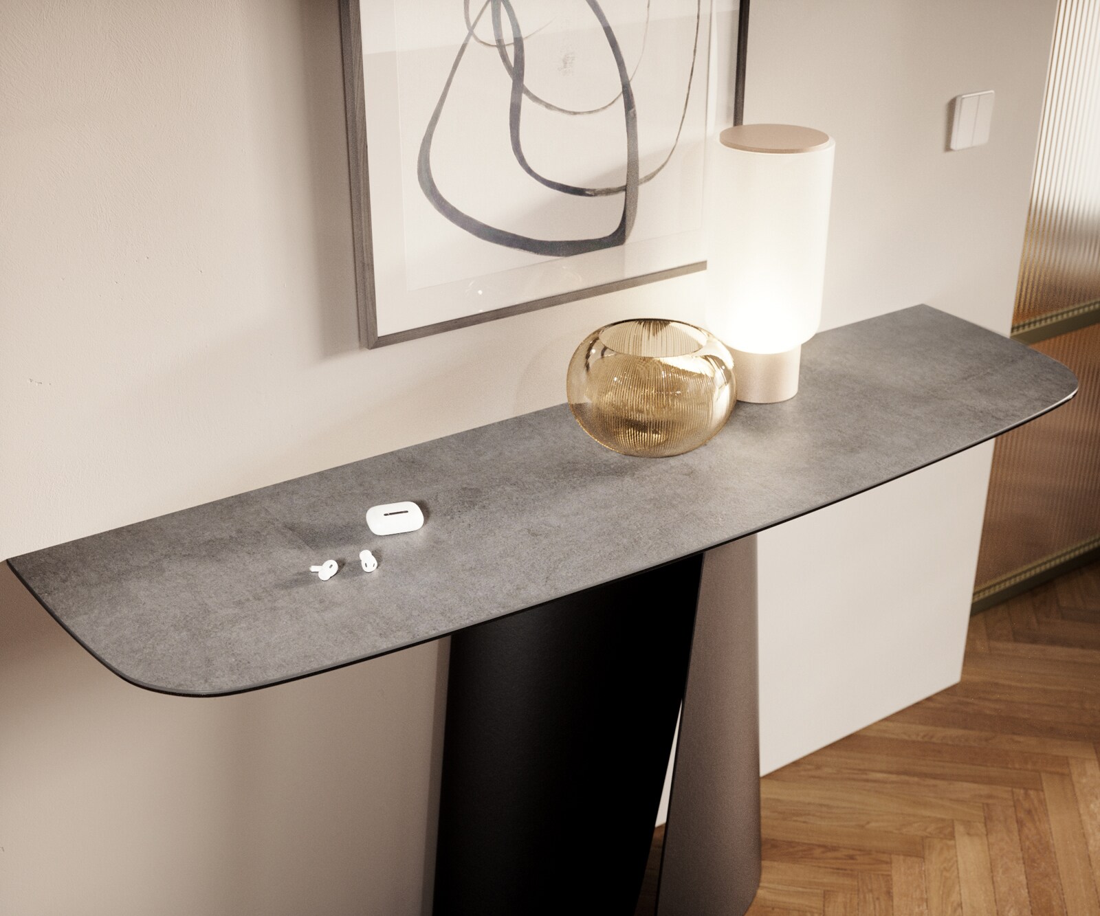 Konsolentisch Edge Boot 140x40 cm Keramik Beton Grau Livos Metall Schwarz 5