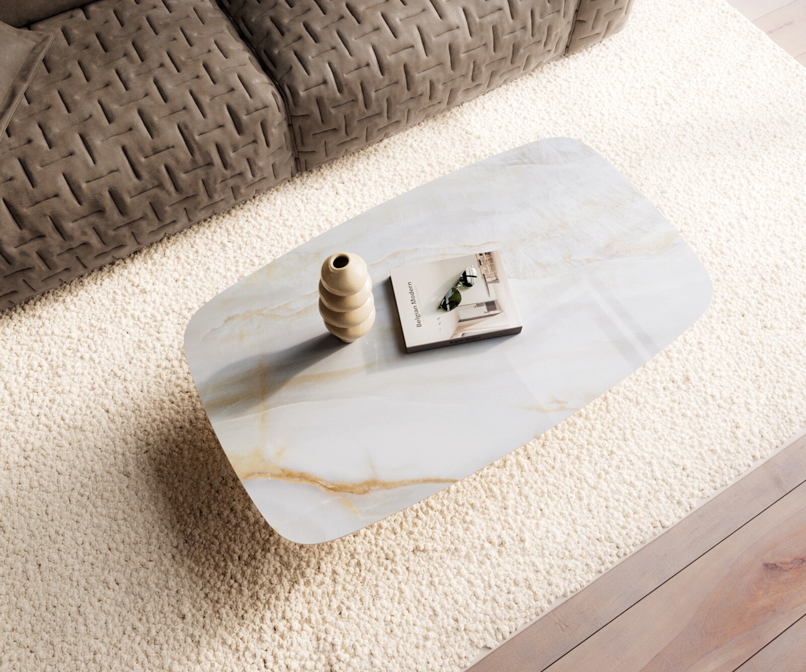 Couchtisch Edge Boot 120x70 cm Keramik Onyx Pearl Ovada Effektfinish Titan 4