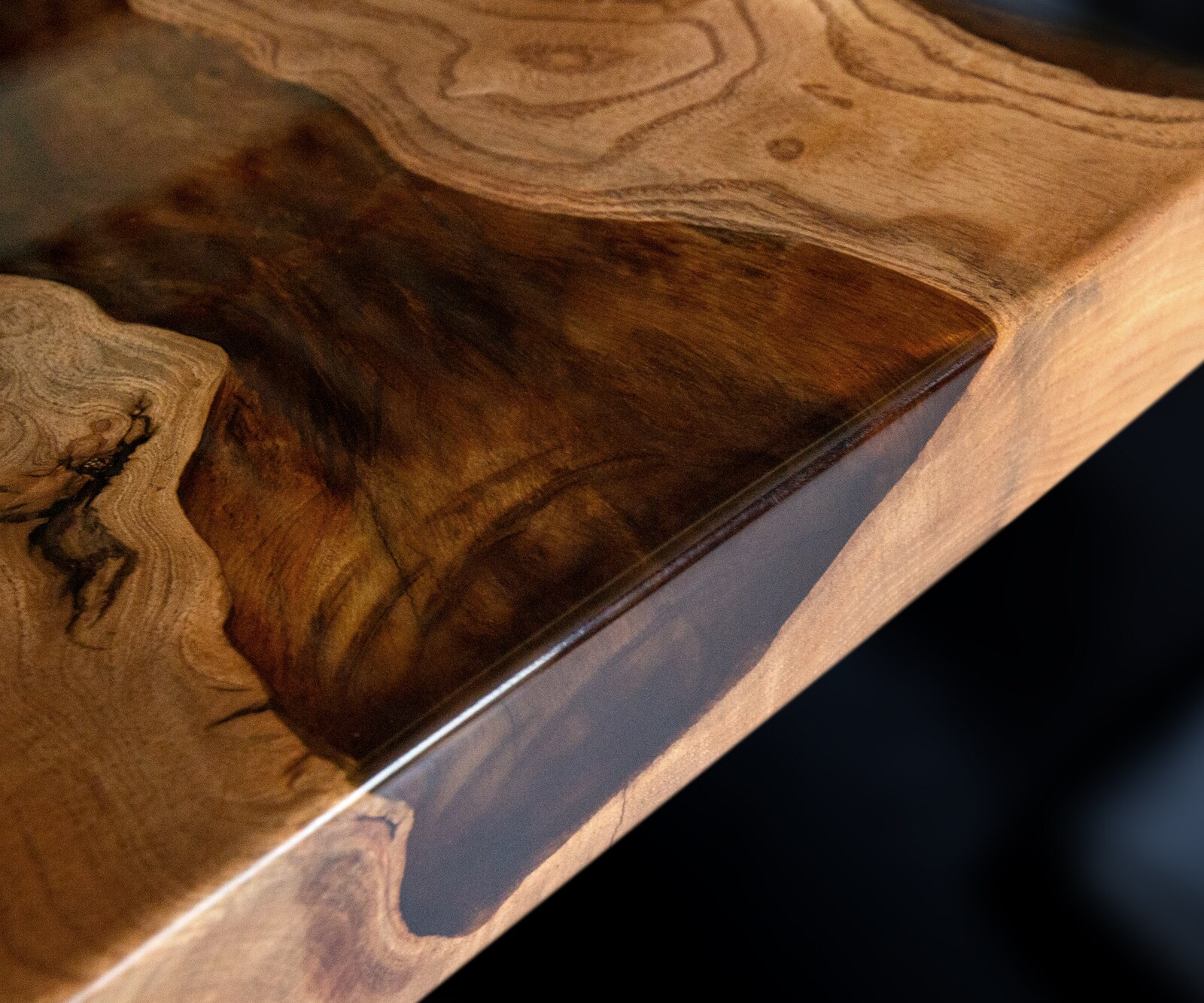 Tischplatte Esche Braun 200 cm Epoxid Schwarz-Transparent Unikat Nr. 32330 5