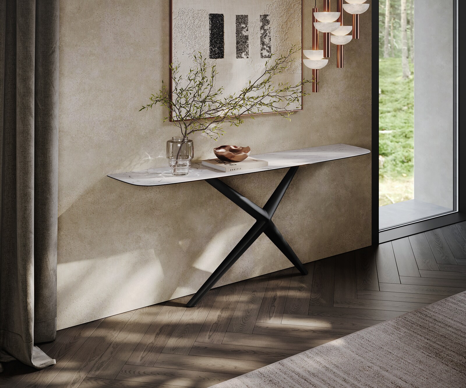 Konsolentisch Edge Boot 180x40 cm Keramik Laminam® Statuarietto Weiß Estelo Metall Schwarz 4
