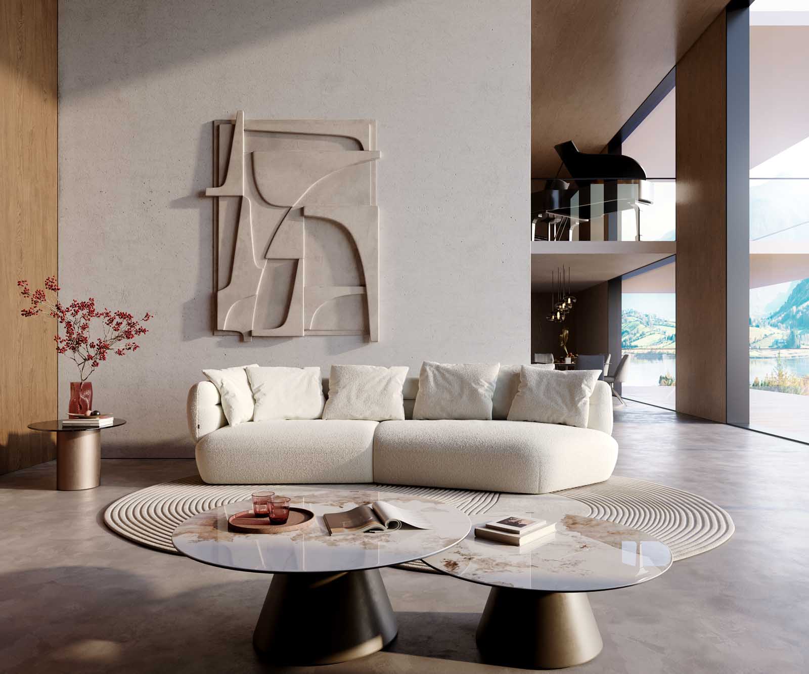 Sofa Roya 320x140 cm Bouclé Creme-Weiß 1