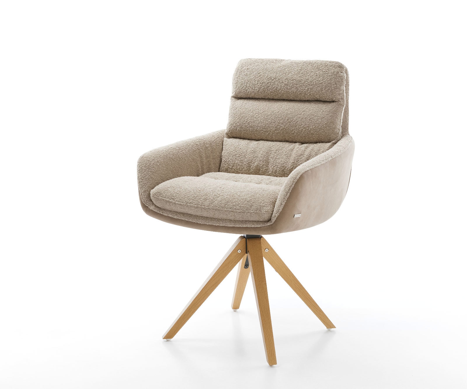 Drehstuhl Abelia-Flex mit Armlehnen Materialmix Schlamm Holzgestell kantig Weiß 180° drehbar Drehstuhl Abelia-Flex mit Armlehnen Materialmix Schlamm Holzgestell kantig Weiß 180° drehbar