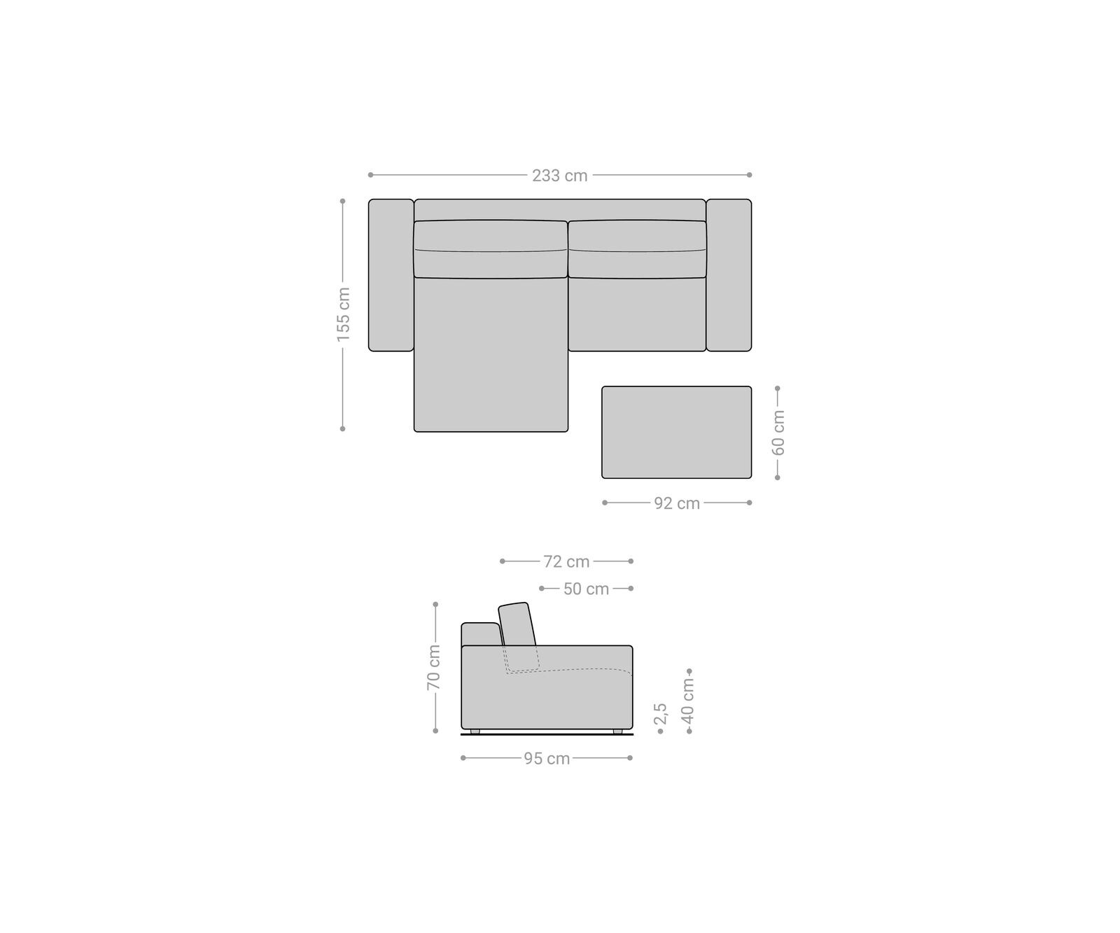 Ecksofa Lanzo 230x155 cm Mikrofaser Schwarz Recamiere variabel mit Hocker 7