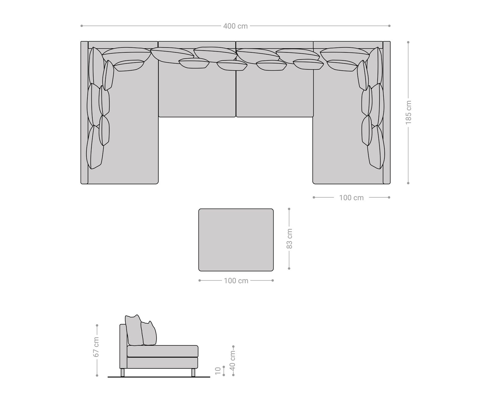 Wohnlandschaft Clovis XL Schwarz Modulsofa mit Hocker  6