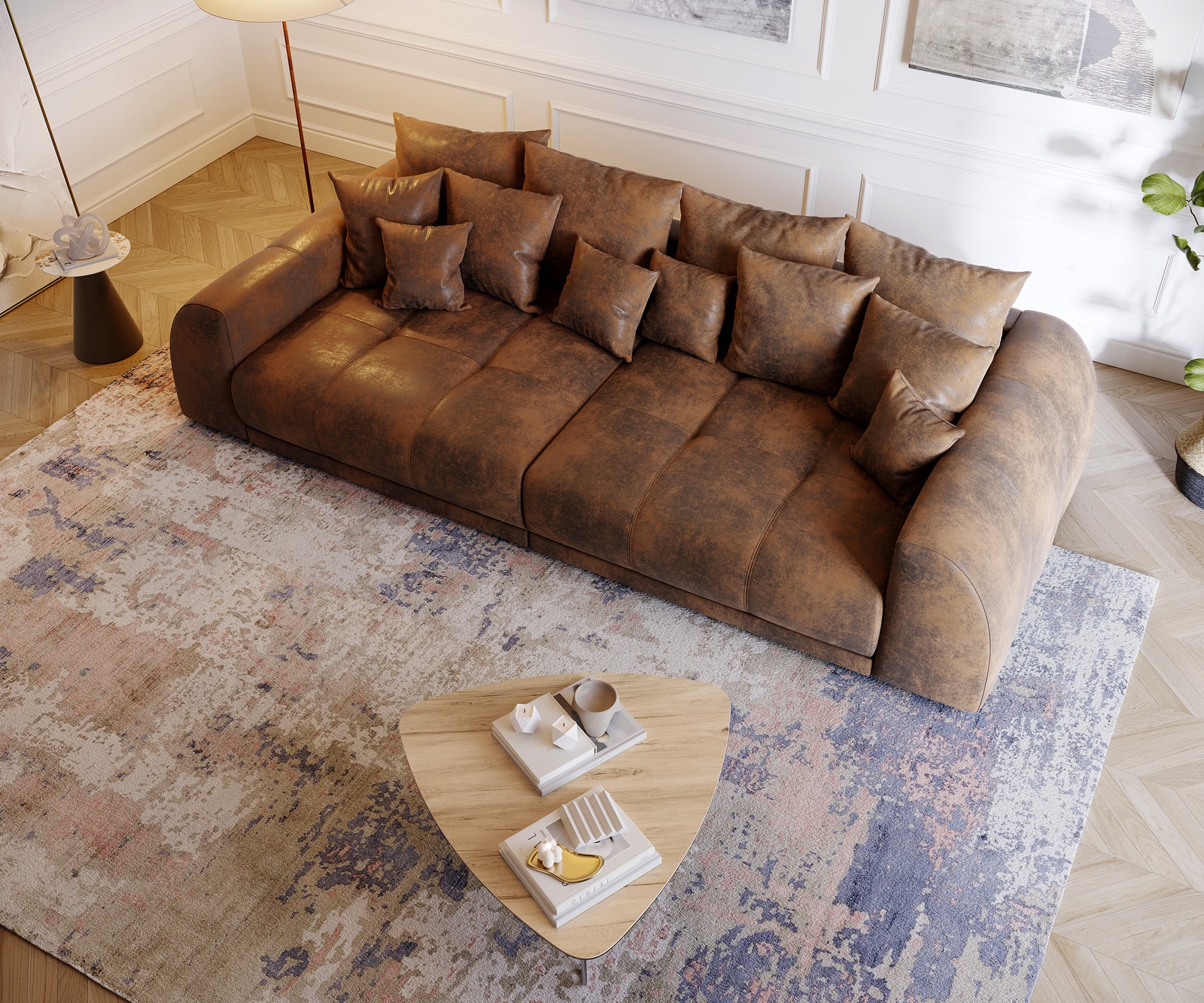 Big-Sofa Violetta 310x135 cm Braun Antik Optik mit Kissen 3 Big-Sofa Violetta 310x135 cm Braun Antik Optik mit Kissen 3