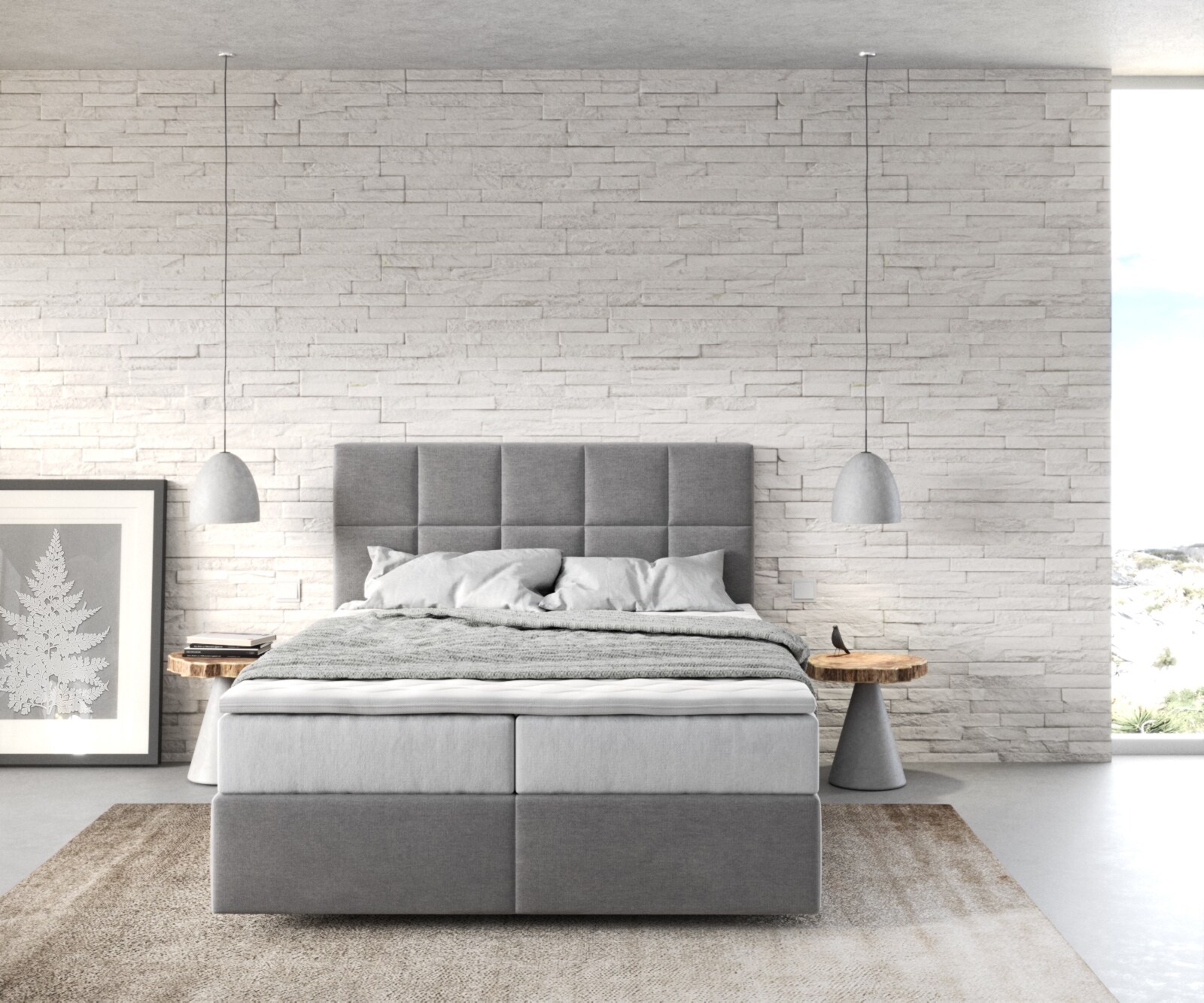 Boxspringbett Dream-Fine 140x200 cm Mikrofaser Grau mit TFK Matratze und Visco Topper 1