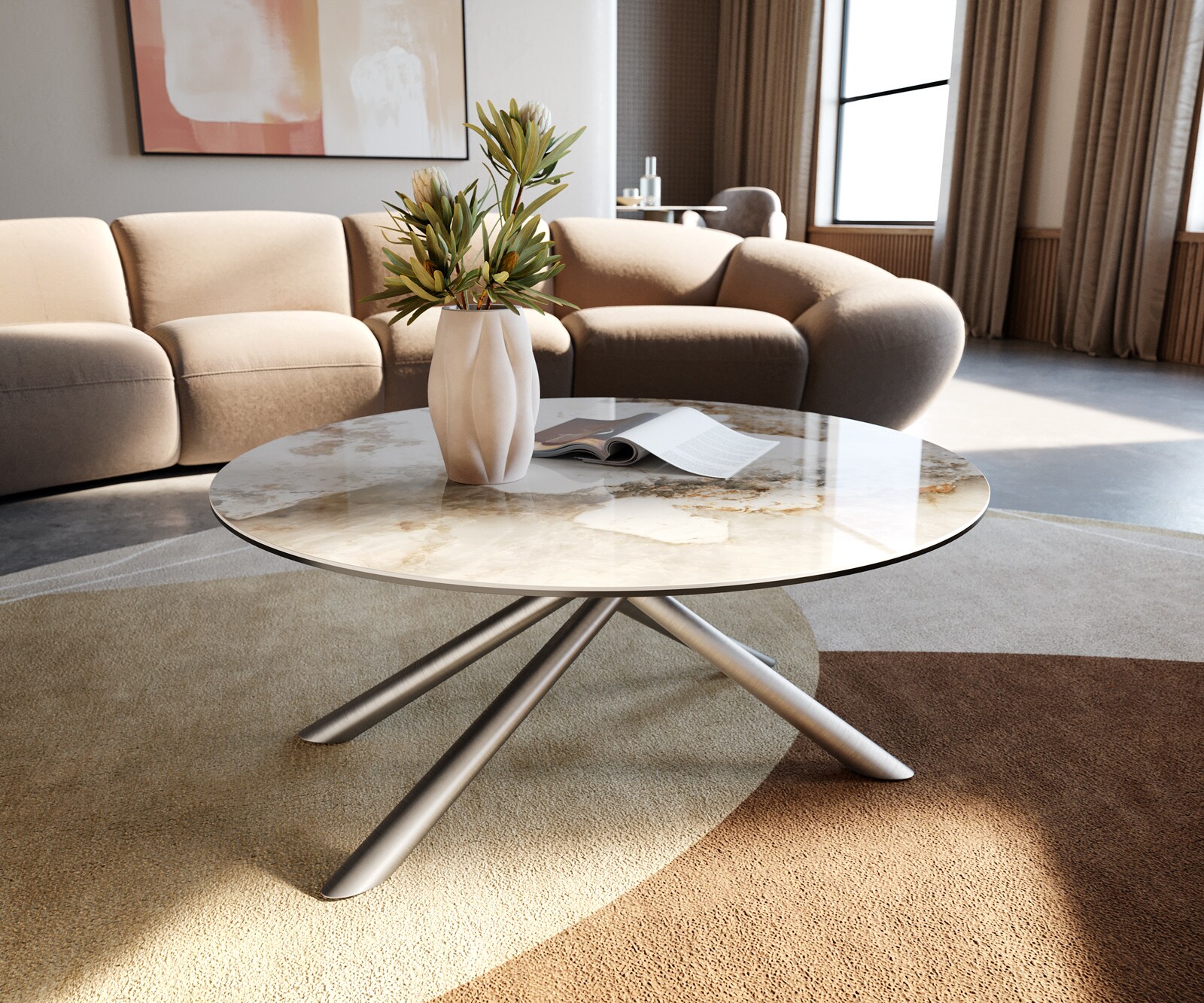 Couchtisch Edge Rund 90x90 cm Keramik Minas Melange Sarity Edelstahl gebürs günstig online kaufen