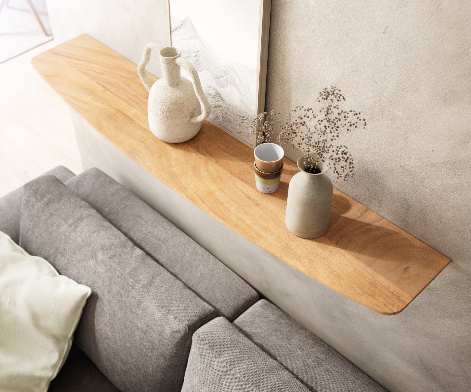 Wandregal Edge 145 cm Akazie Natur Schweizer Kante Massiv 3 Wandregal Edge 145 cm Akazie Natur Schweizer Kante Massiv 3