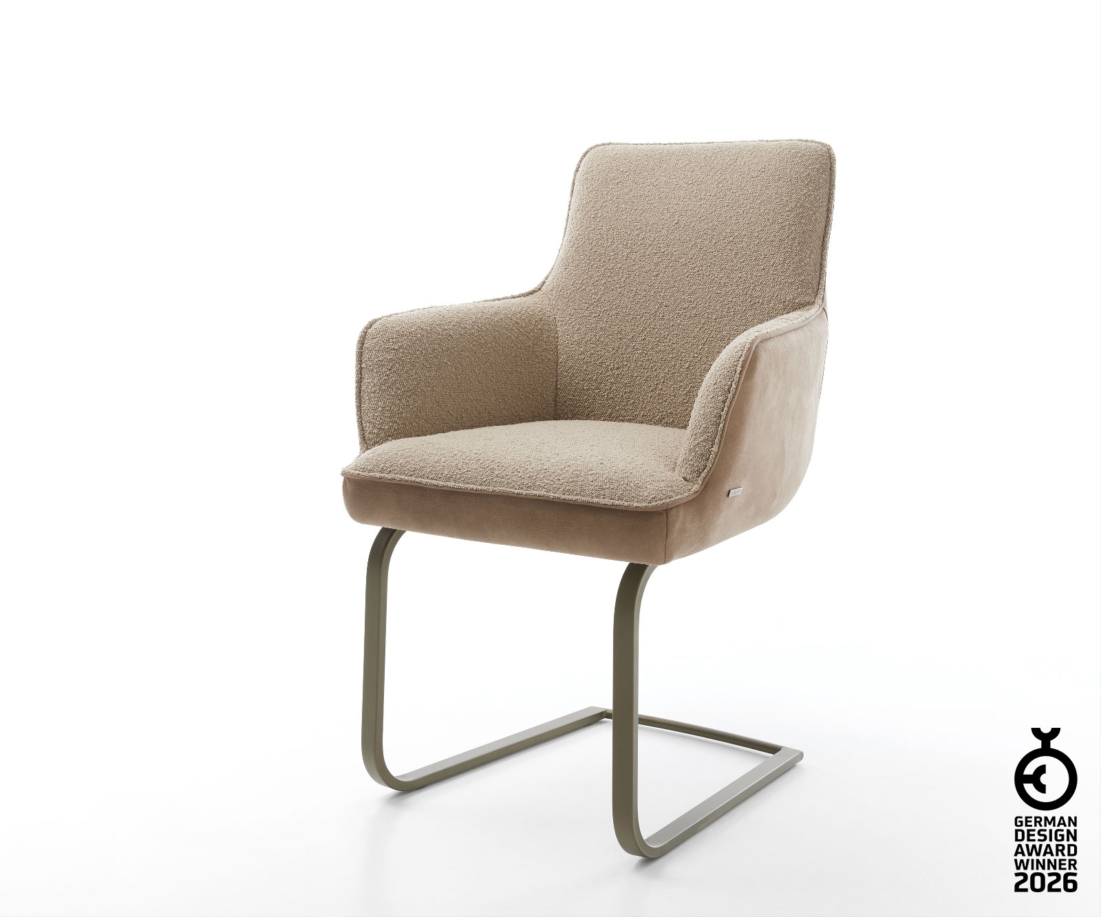 Freischwinger Heira-Flex mit Armlehnen Materialmix Schlamm Freischwinger flach Effektfinish Titan Taschenfederkern 1