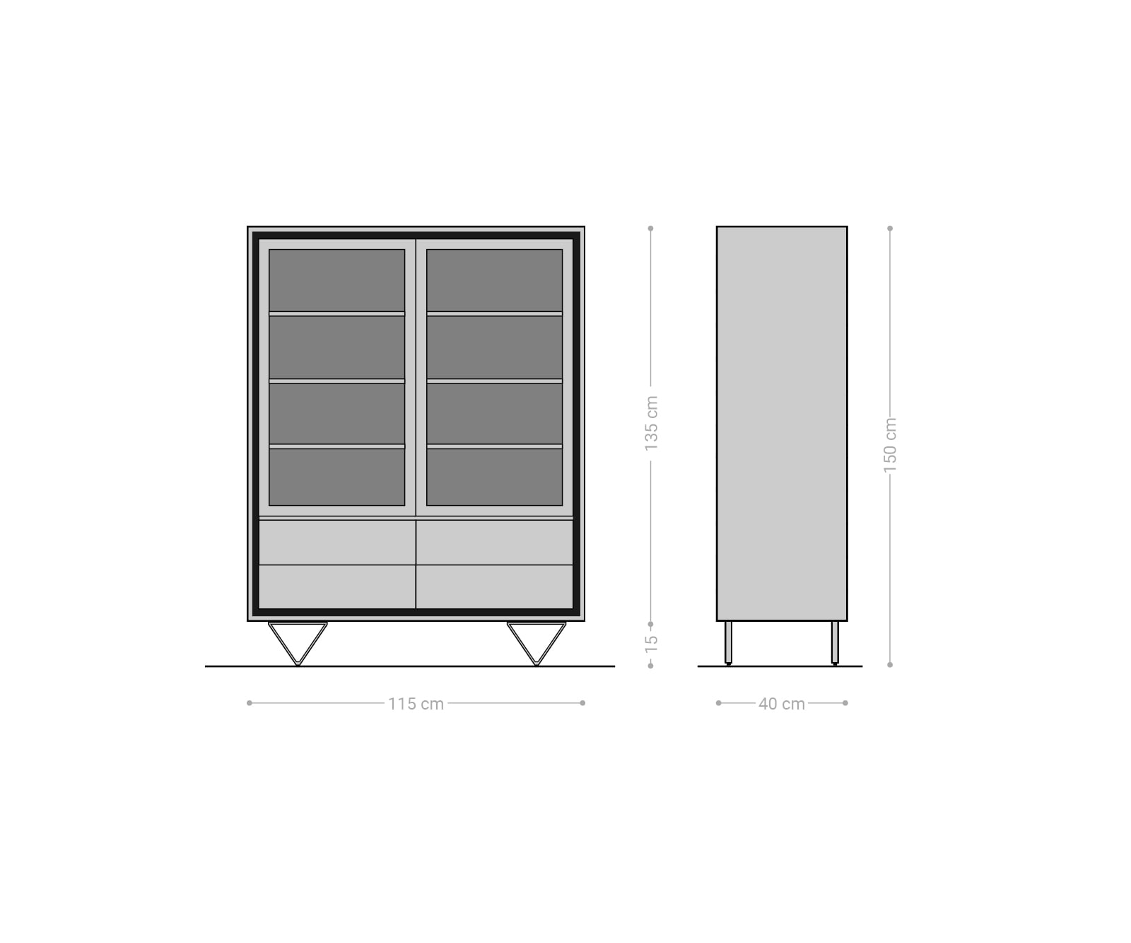Vitrine Stonegrace 120x150 cm Akazie Braun Steinfurnier 2 Türen 4 Schubladen V-Fuß Schwarz 6