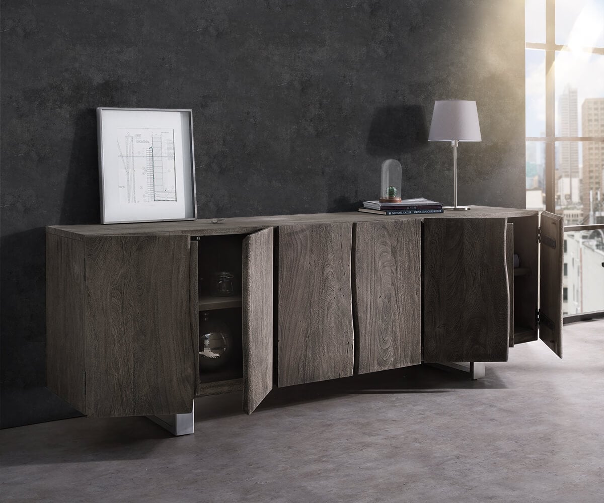 Sideboard Live-Edge 220 cm Akazie Platin massiv 6 Türen 1 Sideboard Live-Edge 220 cm Akazie Platin massiv 6 Türen 1