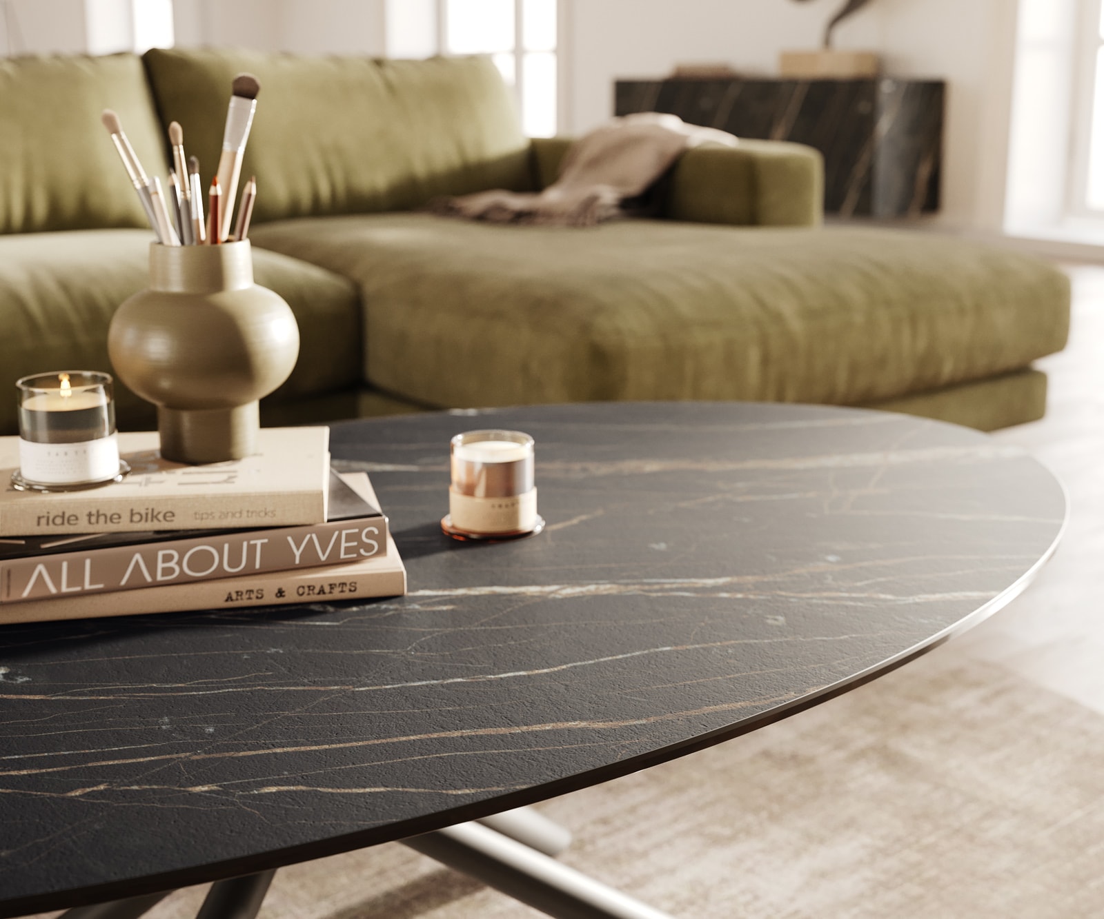 Couchtisch Edge Oval 140x80 cm Keramik Laminam® Noir Desir Braun Sarity Metall Schwarz 6