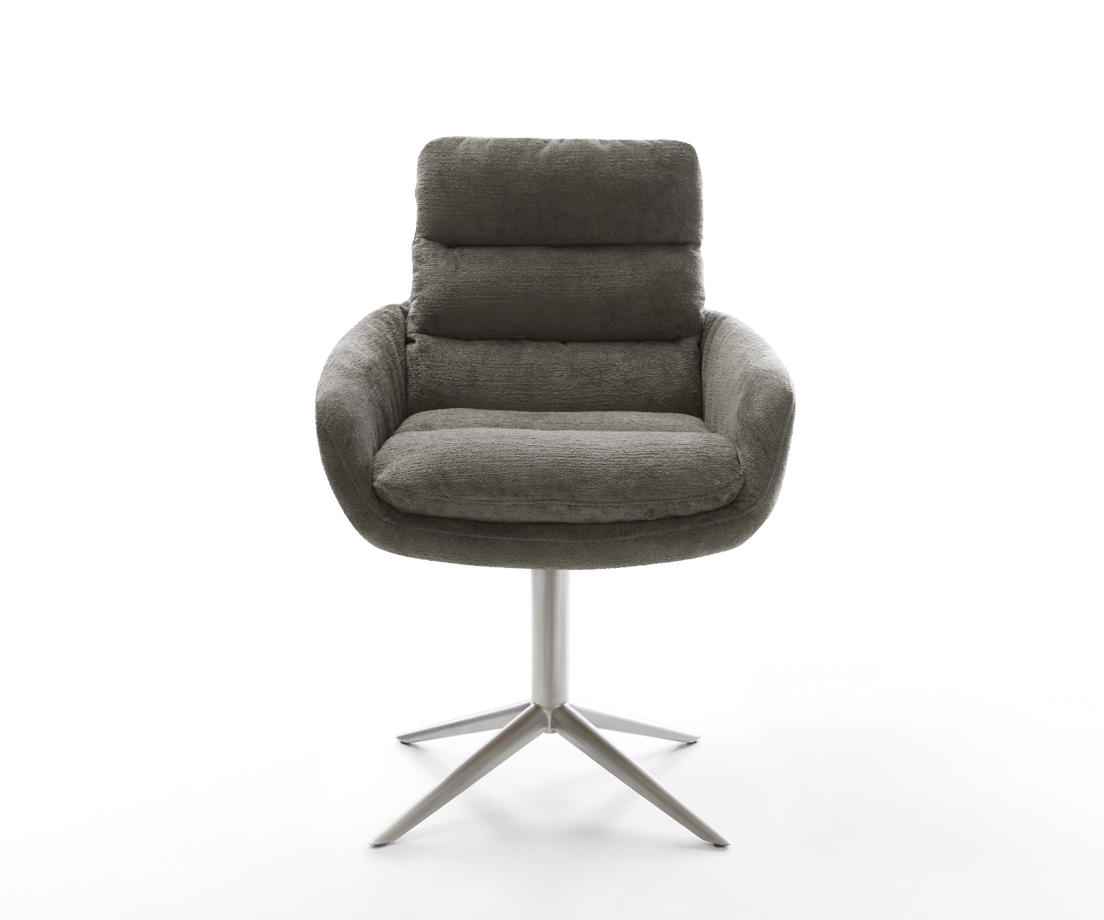 Drehstuhl Abelia-Flex mit Armlehnen Bouclé Soft Schlamm Fußkreuz Edelstahl 360° drehbar Wippfunktion 1