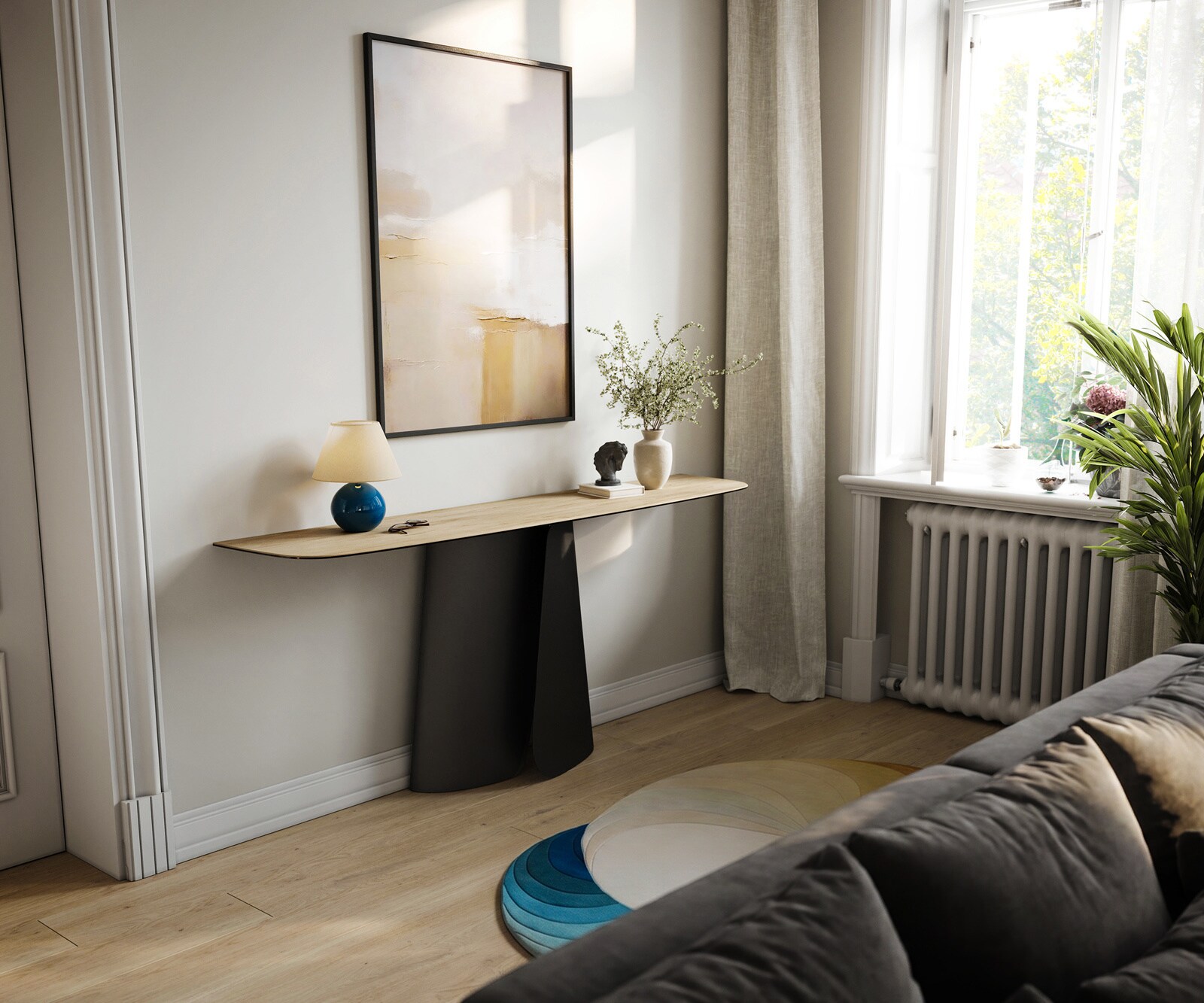Konsolentisch Edge Boot 180x40 cm Keramik Laminam® Sabbia Eichefarbig Livos Metall Schwarz 6