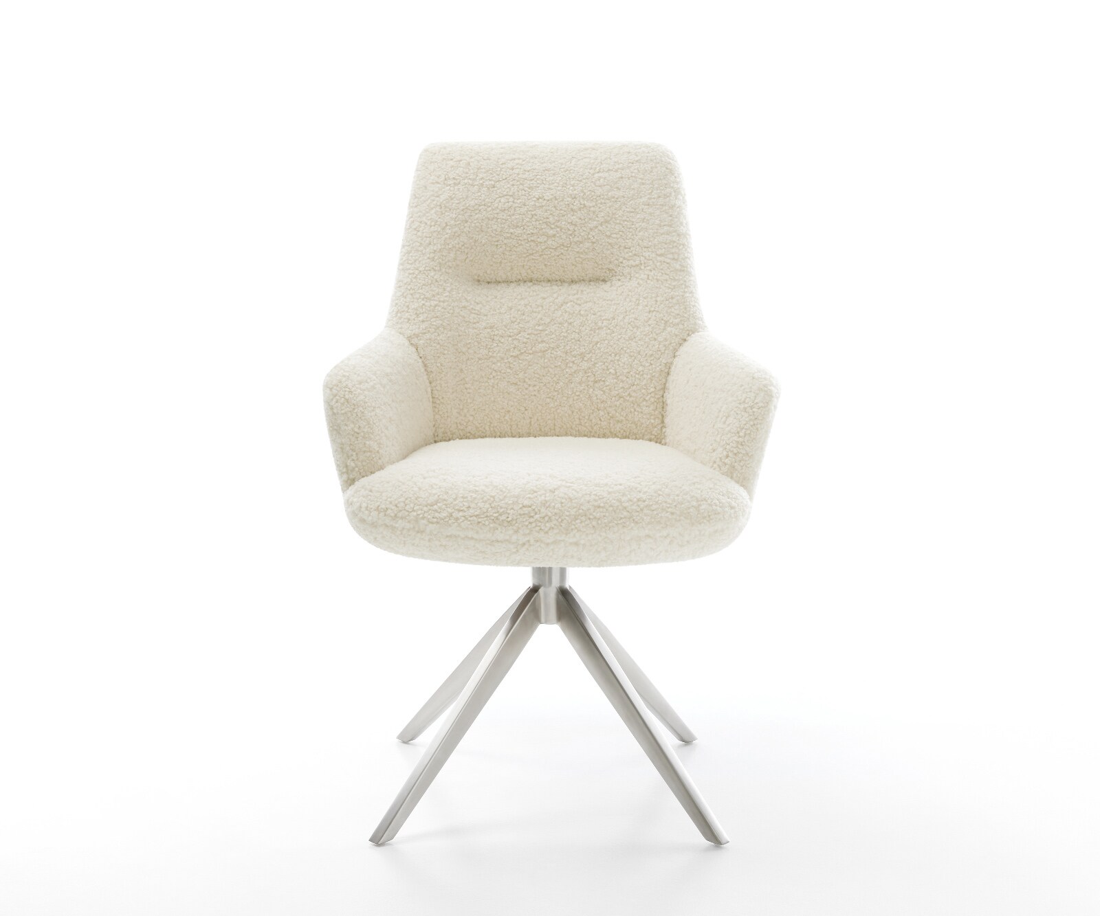 Drehstuhl Zelia-Flex mit Armlehnen Teddystoff Beige Kreuzgestell breit Edelstahl 360° drehbar Wippfunktion Taschenfederkern 2