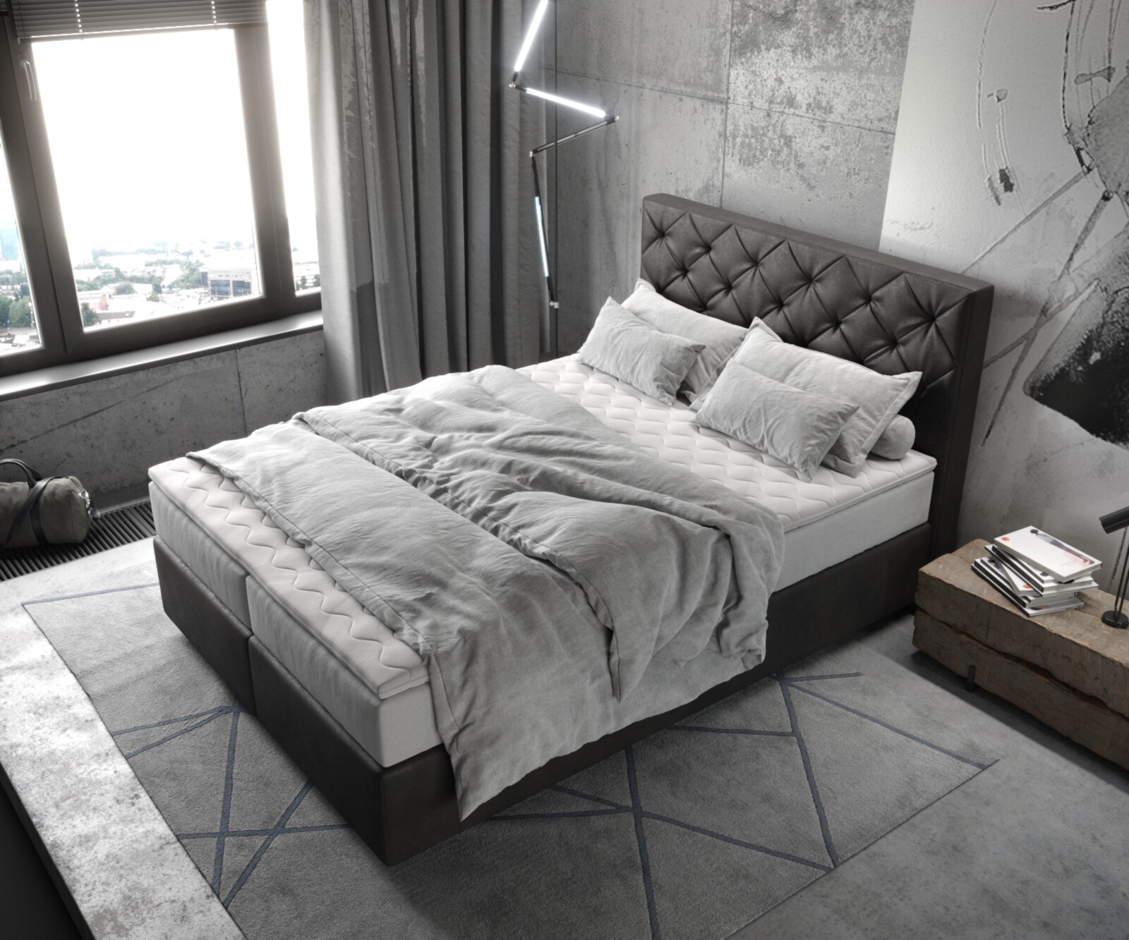 Boxspringbett Dream-Great 140x200 cm Mikrofaser Anthrazit Vintage mit TFK Matratze und Visco Topper 3