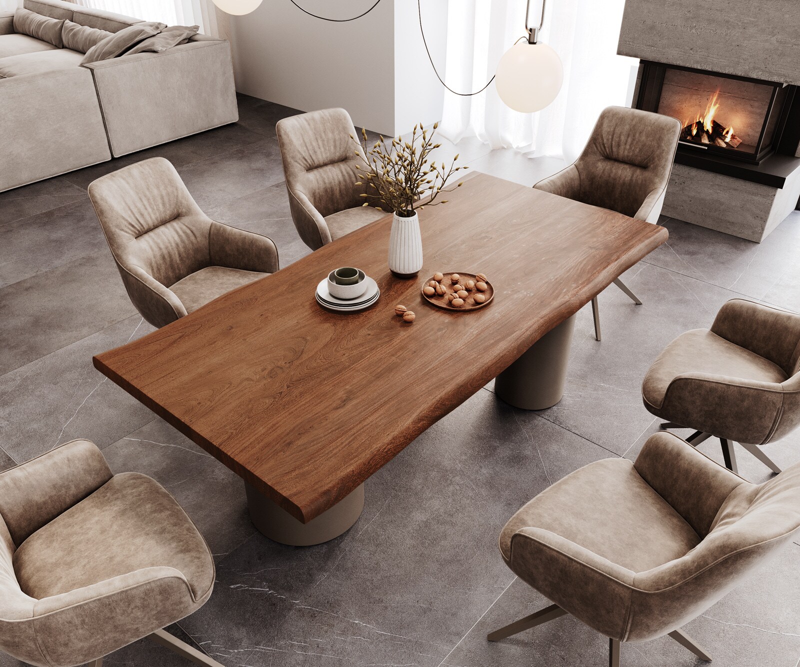 Esstisch Edge 200x100 XL Akazie Braun Troa Metall Effektfinish Titan Live-Edge 4