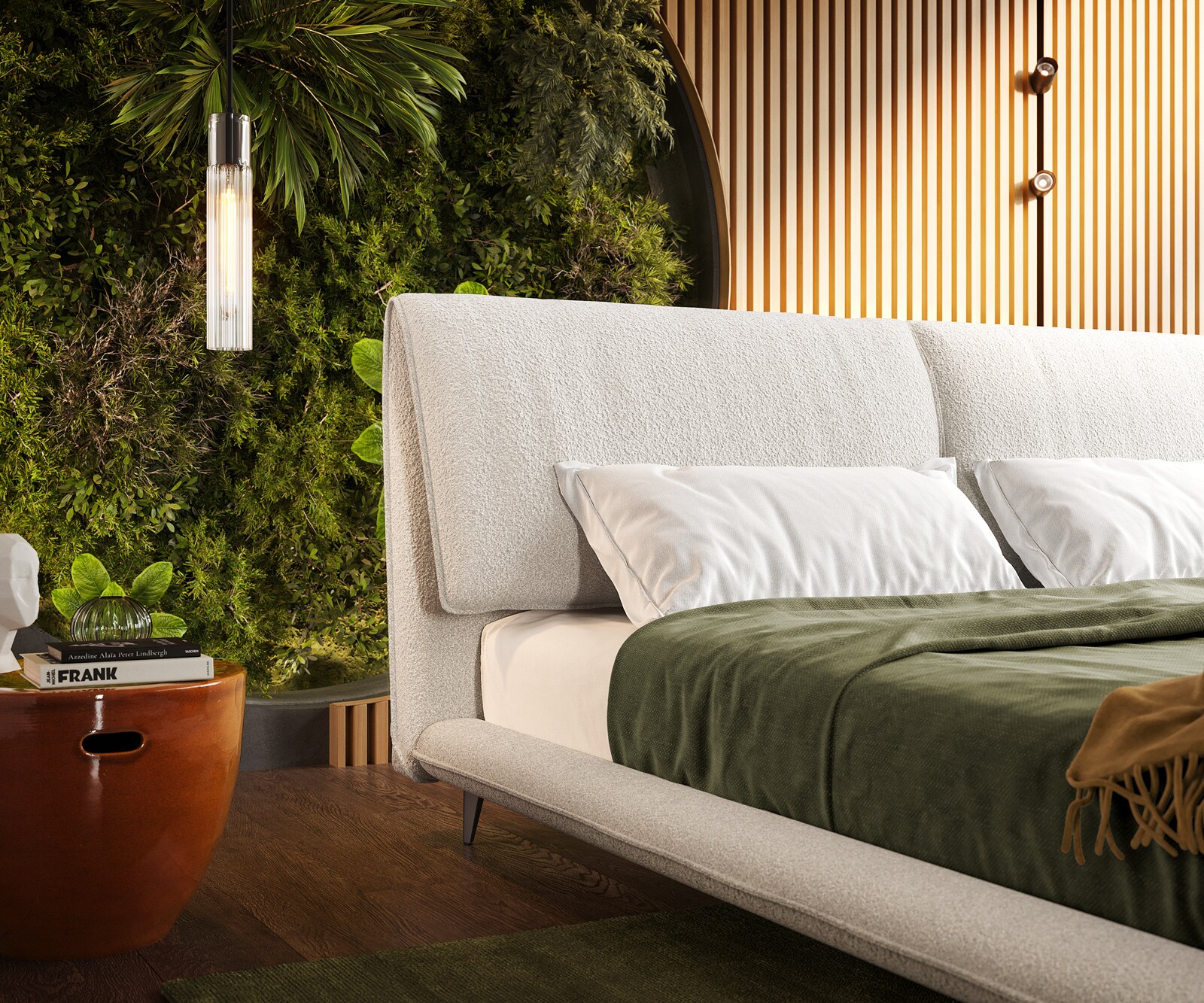 Polsterbettgestell Cusino 180x200 cm Bouclé Creme-Weiß 4